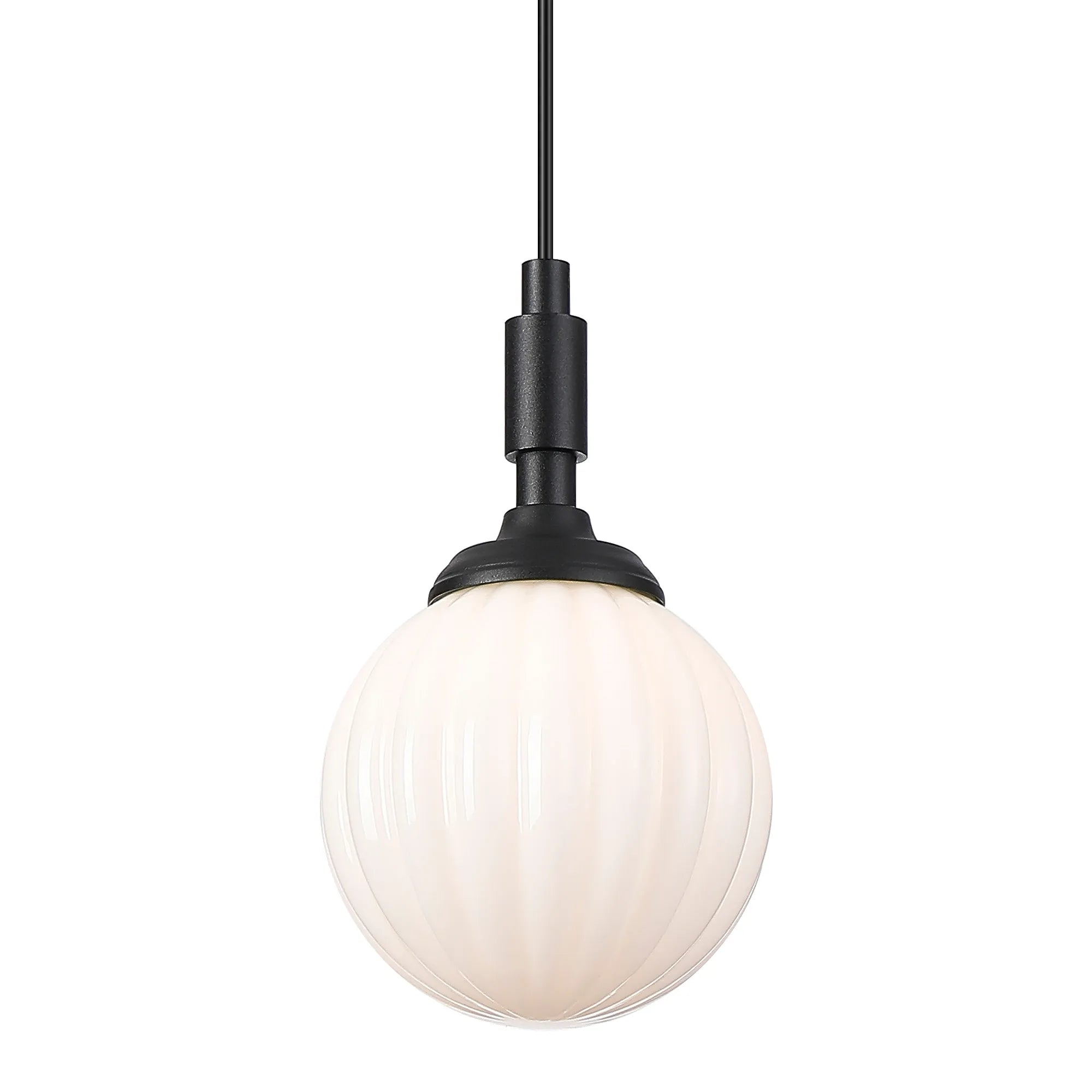 Dene Pendant 1 Light - IP44 Satin Black & Opal Round Segment Glass