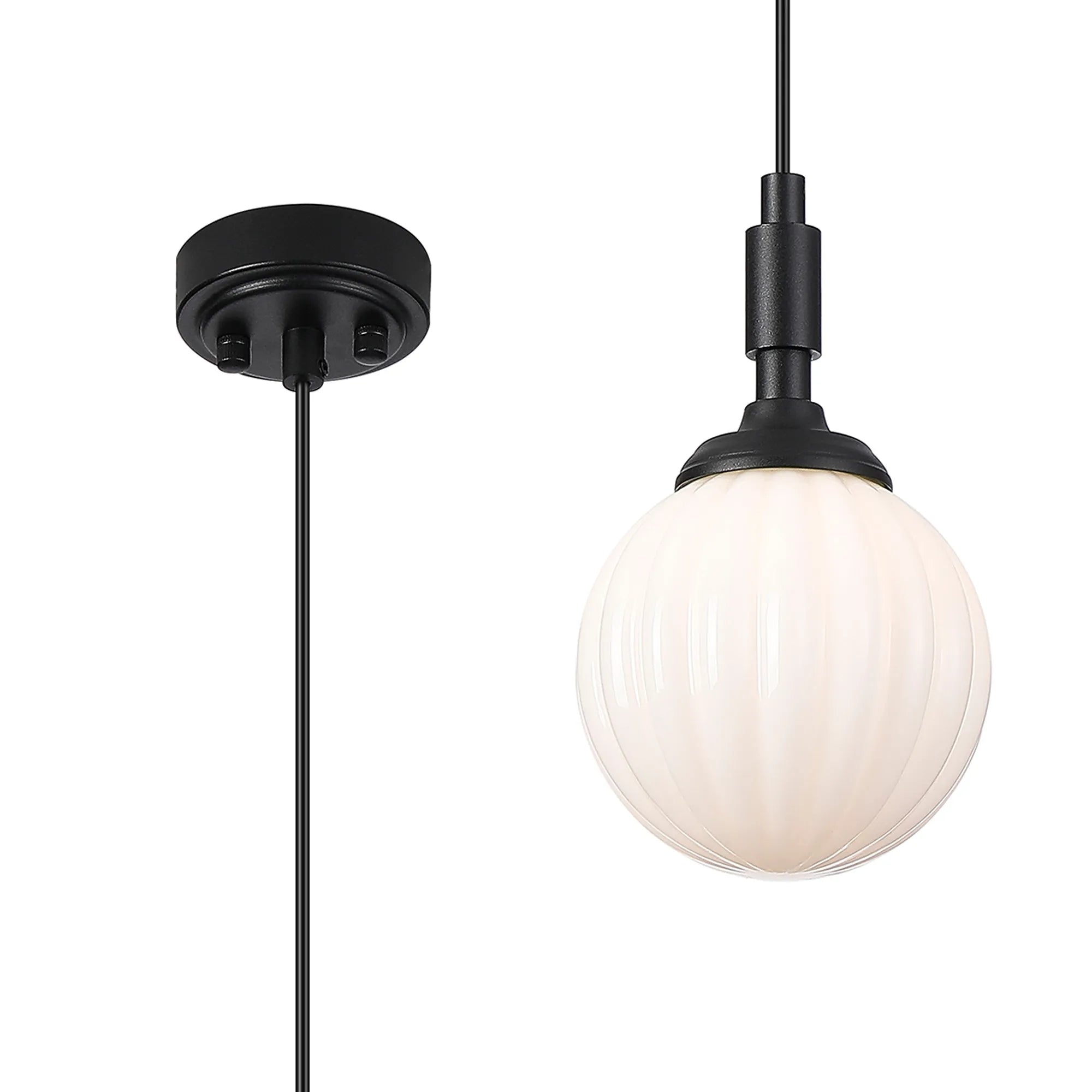 Dene Pendant 1 Light - IP44 Satin Black & Opal Round Segment Glass
