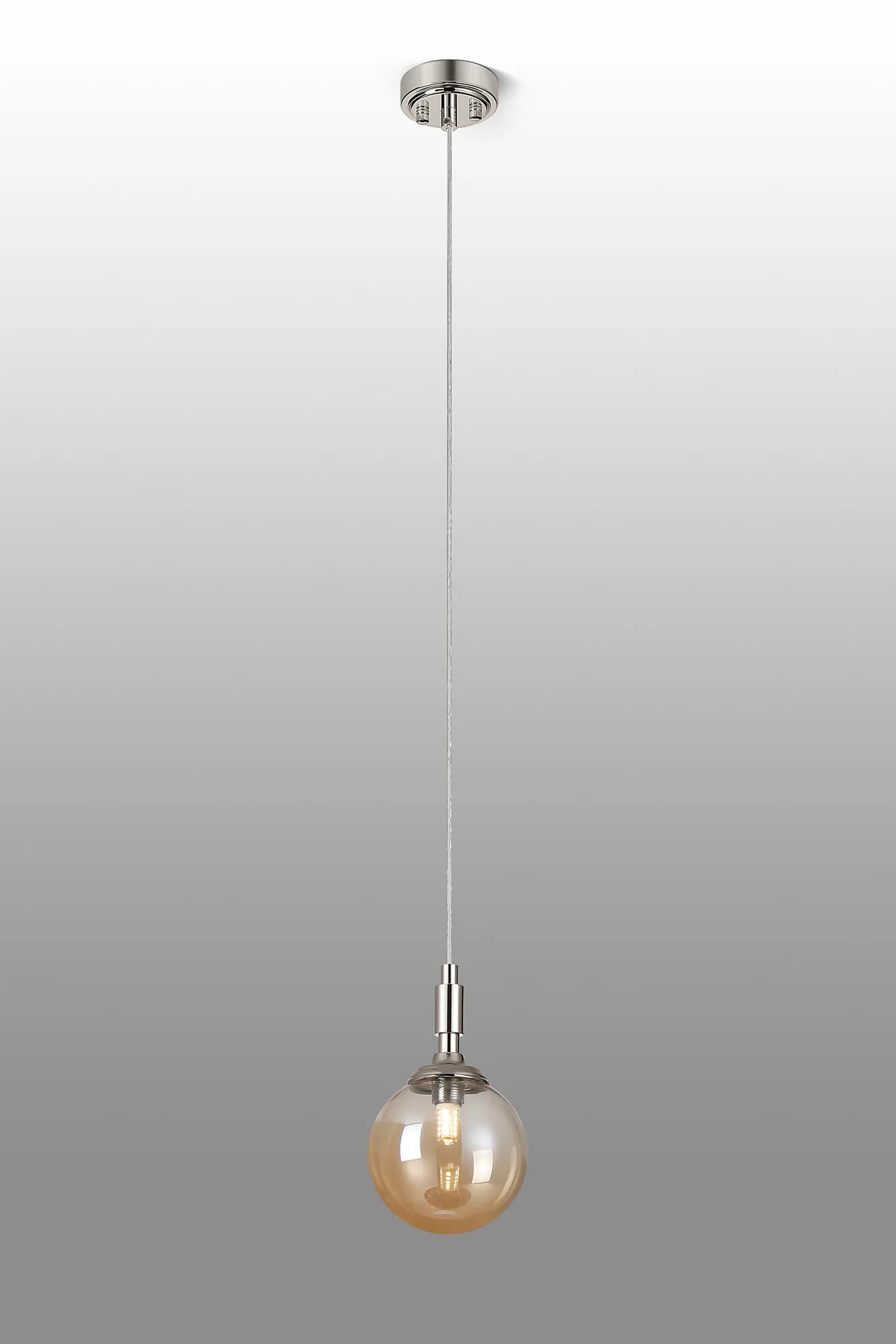 Dene Pendant 1 Light - IP44 Polished Nickel & Amber Smooth Round Glass