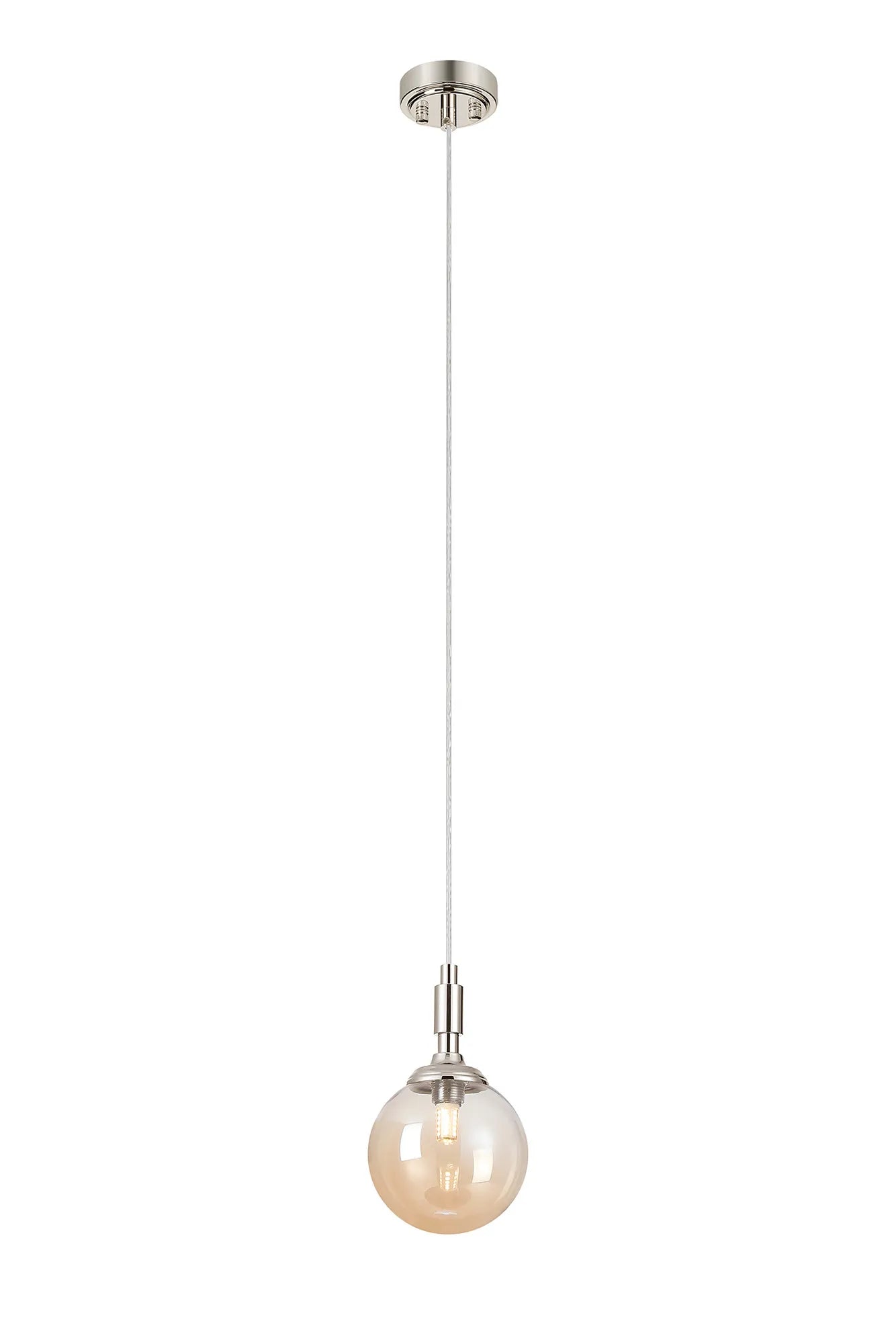 Dene Pendant 1 Light - IP44 Polished Nickel & Amber Smooth Round Glass