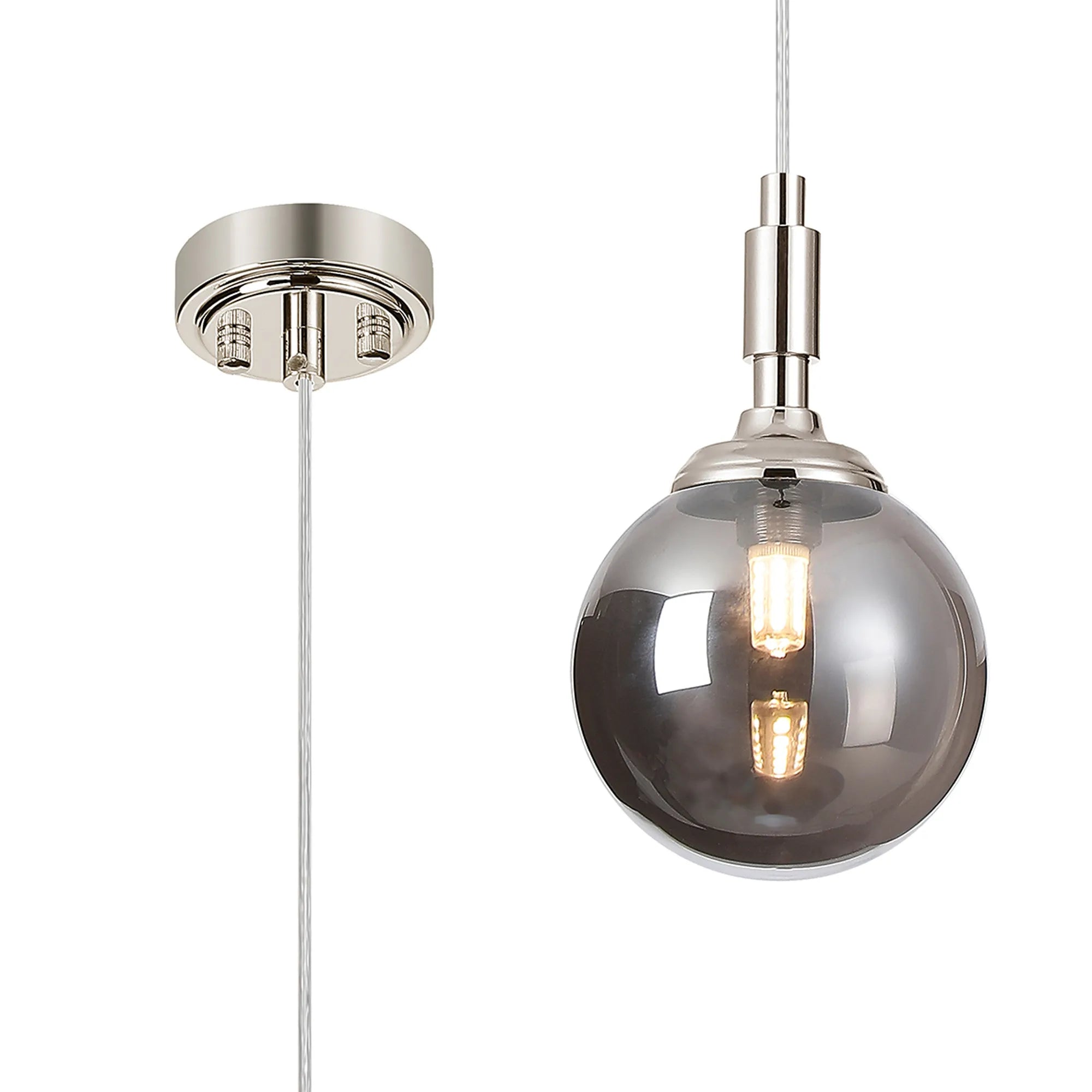 Dene Pendant 1 Light - IP44 Polished Nickel & Smoke Smooth Round Glass