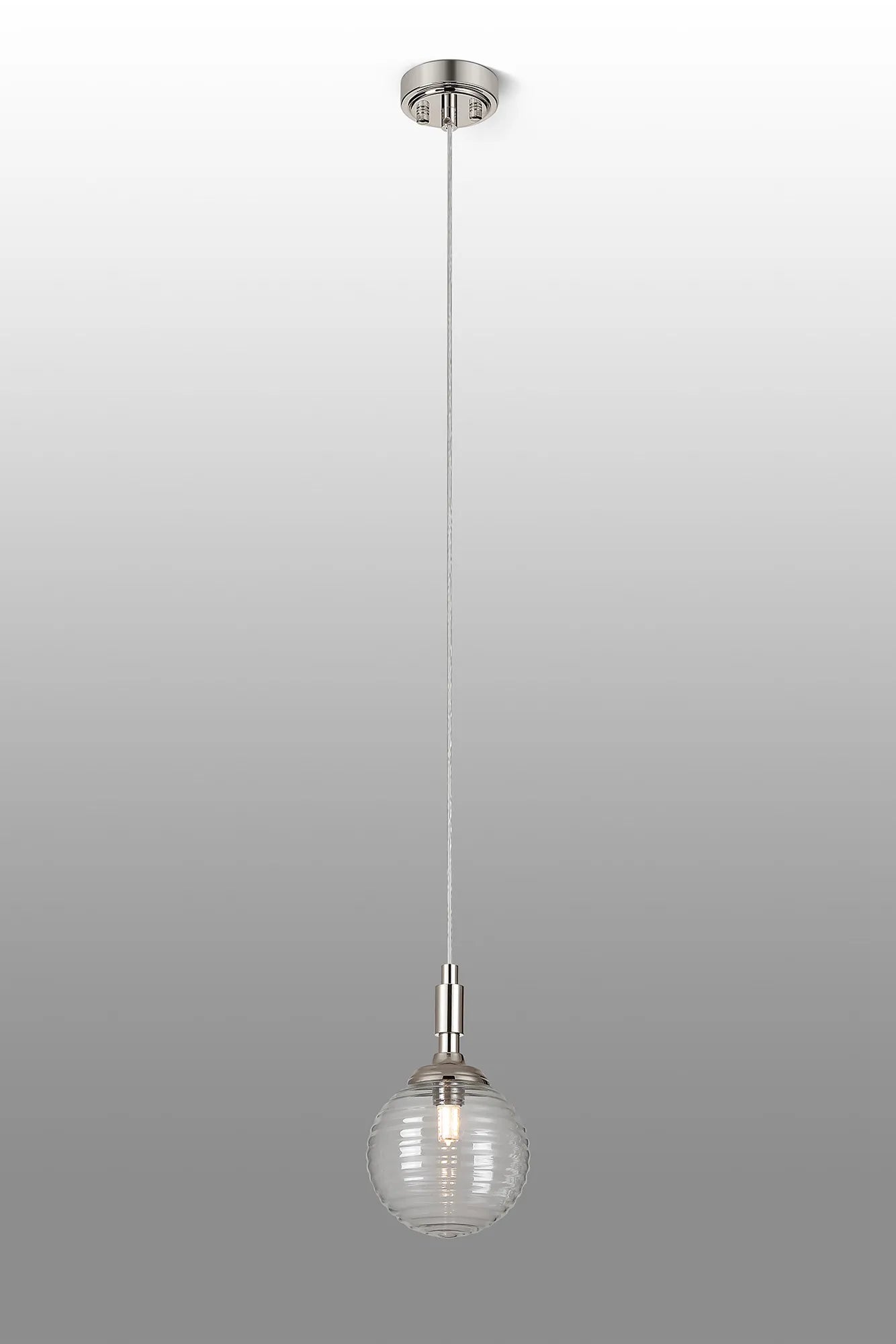 Dene Pendant 1 Light - IP44 Polished Nickel & Clear Ribbed Round Glass