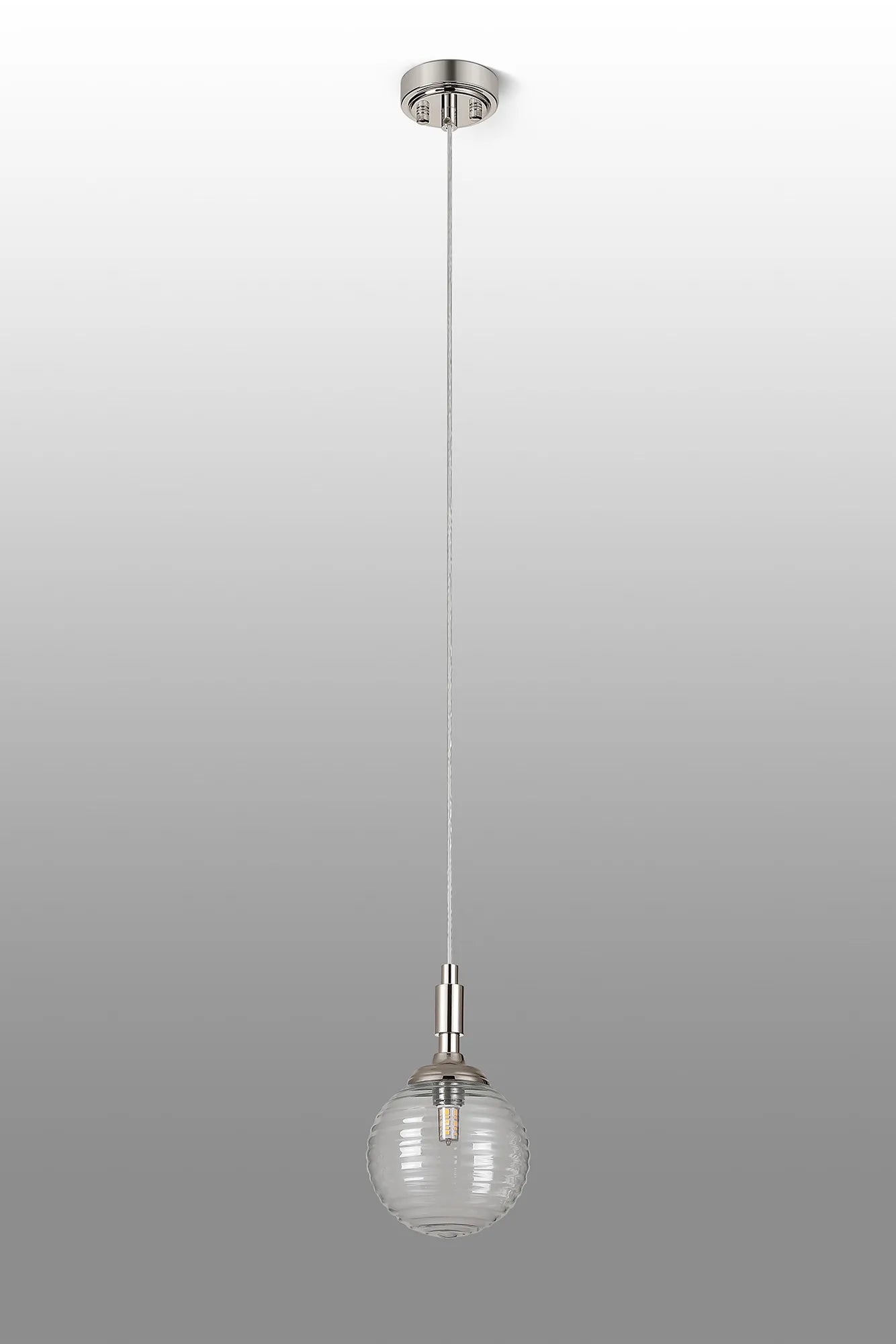 Dene Pendant 1 Light - IP44 Polished Nickel & Clear Ribbed Round Glass