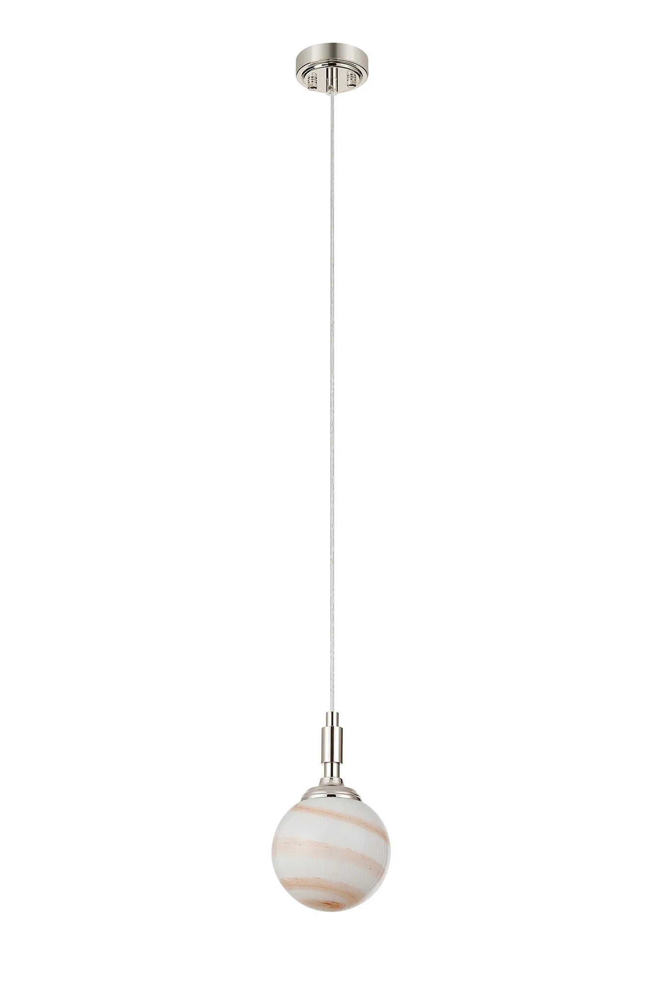 Dene Pendant 1 Light - IP44 Polished Nickel & Brown & White Round Marble Effect Glass