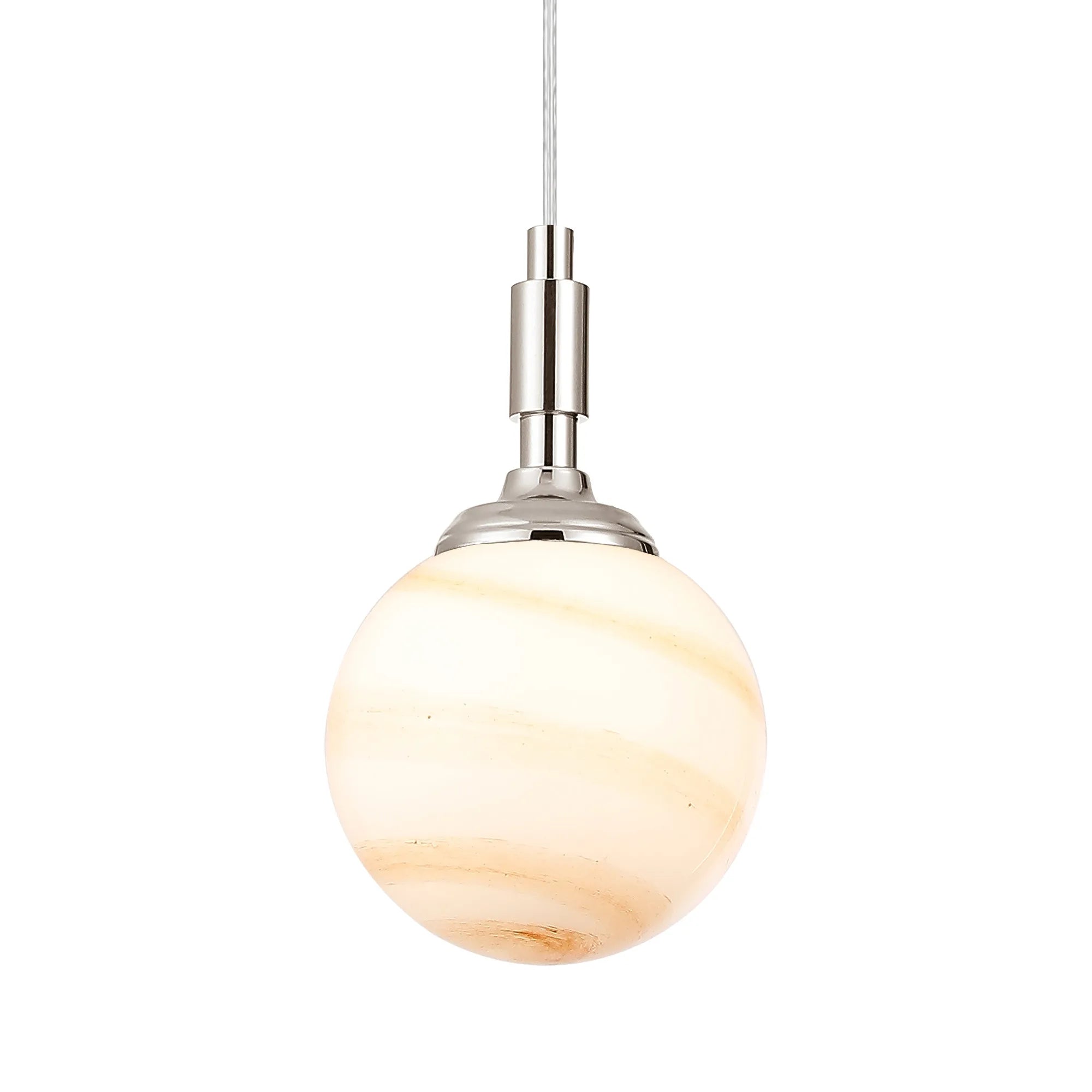 Dene Pendant 1 Light - IP44 Polished Nickel & Brown & White Round Marble Effect Glass