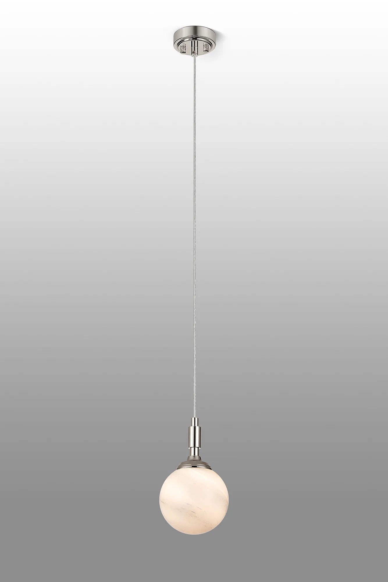 Dene Pendant 1 Light - IP44 Polished Nickel & Grey & White Round Marble Effect Glass
