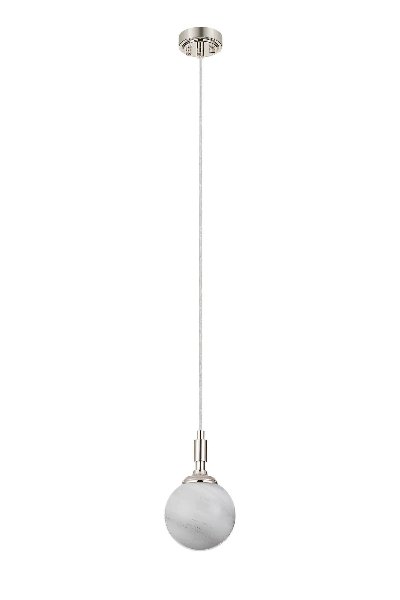 Dene Pendant 1 Light - IP44 Polished Nickel & Grey & White Round Marble Effect Glass