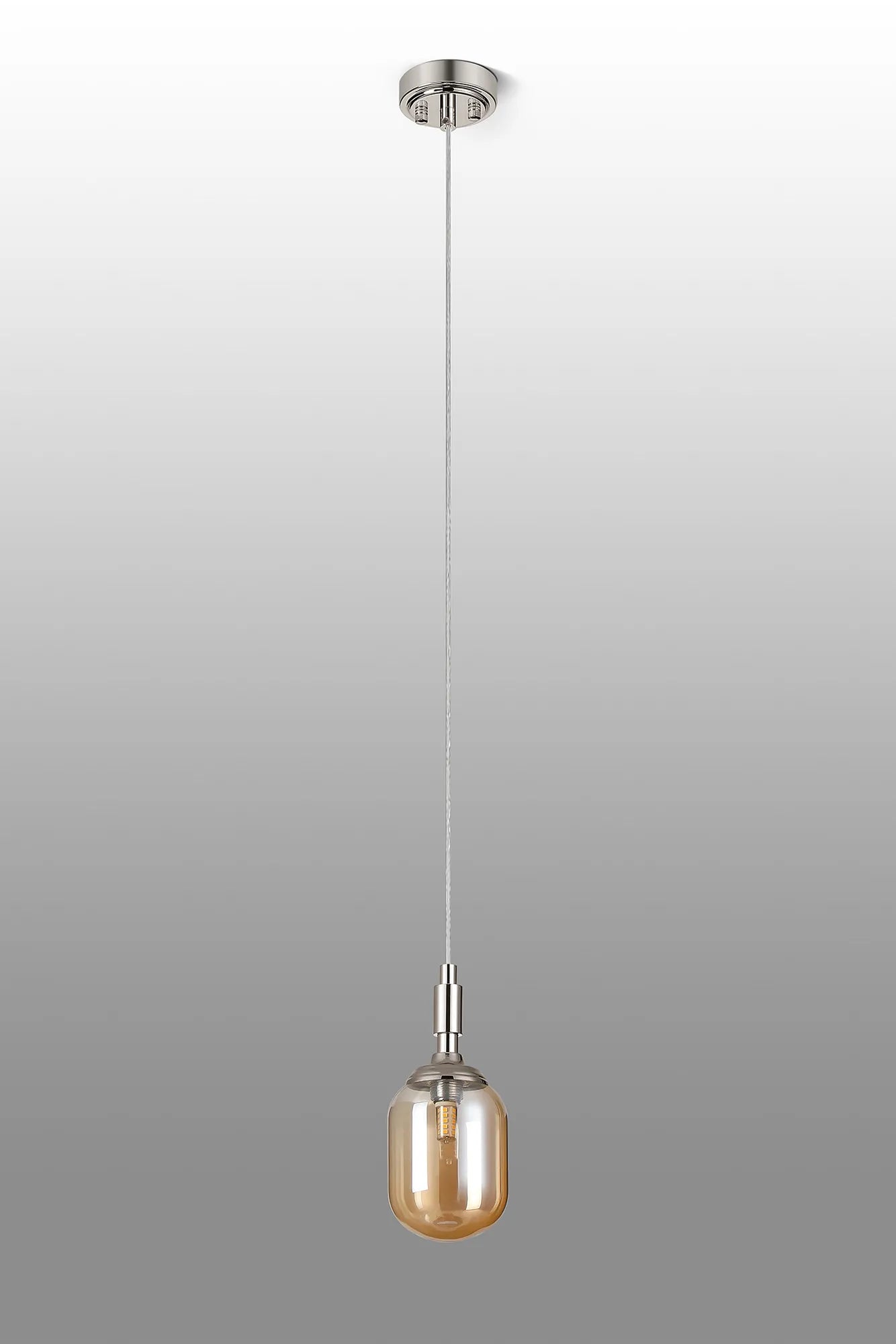 Dene Pendant 1 Light - IP44 Polished Nickel & Amber Smooth Tubular Glass