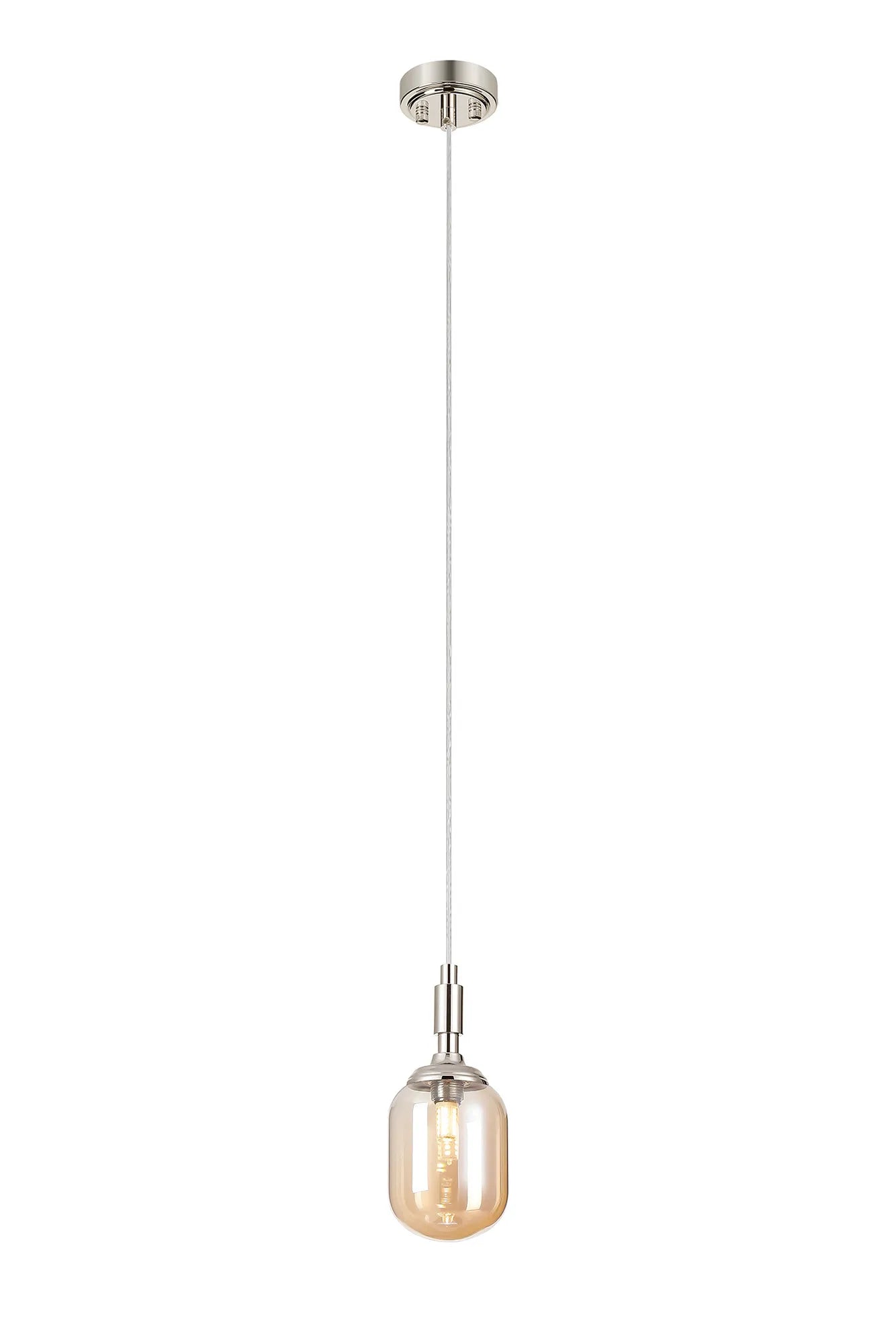 Dene Pendant 1 Light - IP44 Polished Nickel & Amber Smooth Tubular Glass