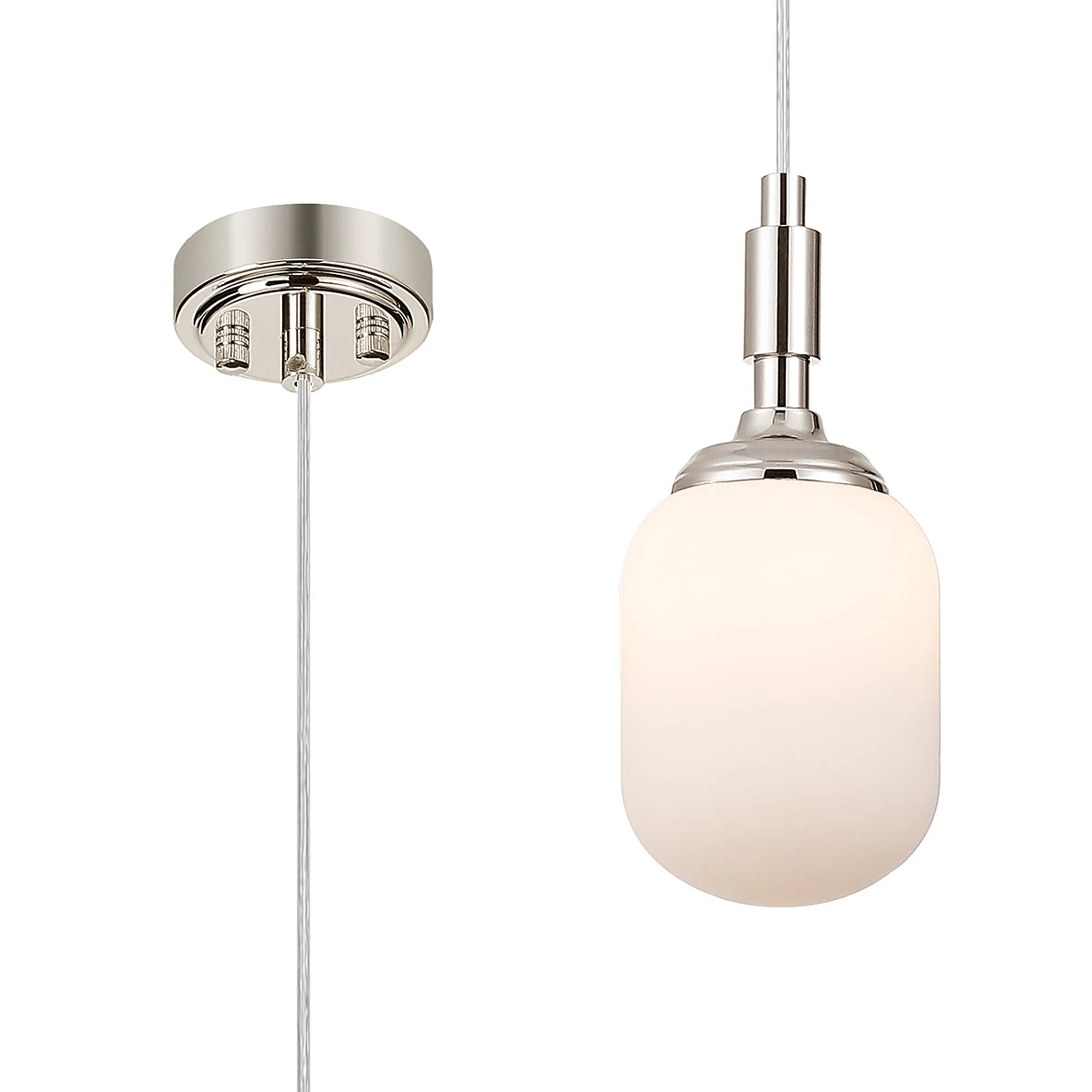Dene Pendant 1 Light - IP44 Polished Nickel & Opal Smooth Tubular Glass