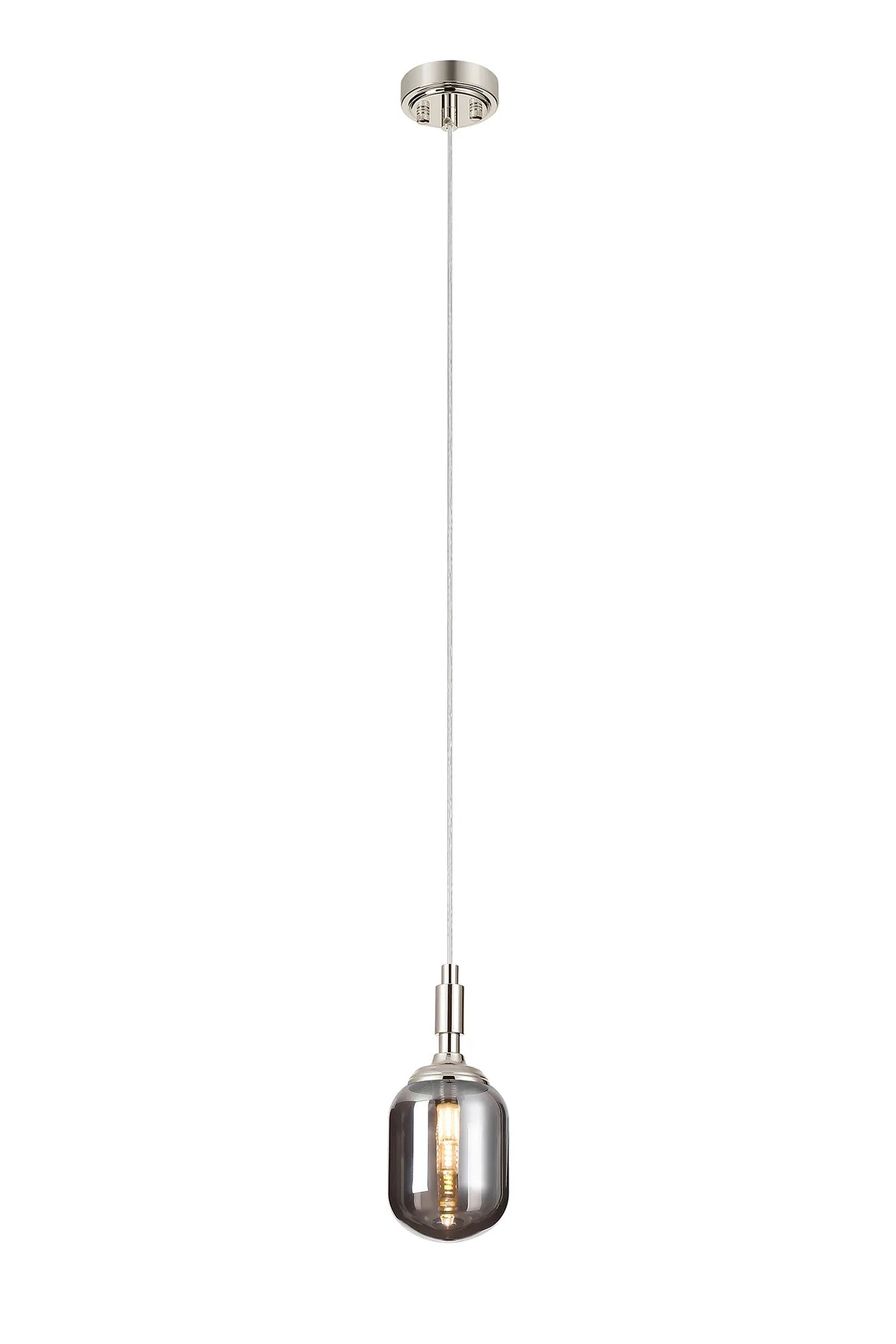 Dene Pendant 1 Light - IP44 Polished Nickel & Smoke Smooth Tubular Glass
