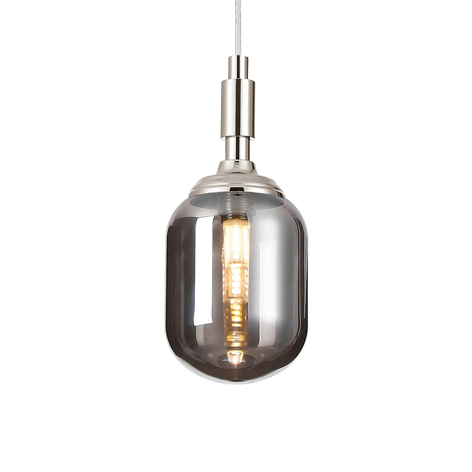 Dene Pendant 1 Light - IP44 Polished Nickel & Smoke Smooth Tubular Glass