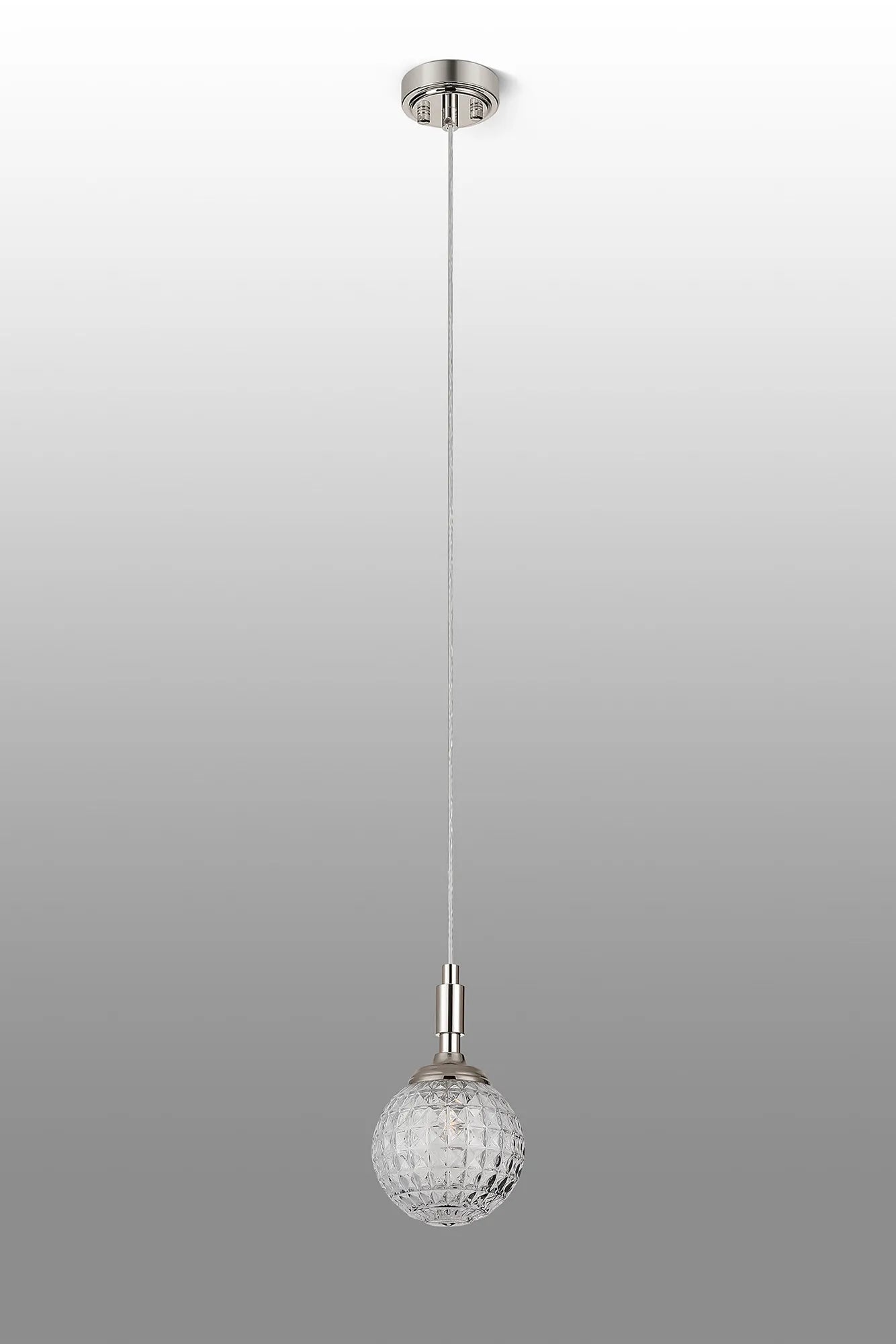Dene Pendant 1 Light - IP44 Polished Nickel & Clear Cross Pattern Round Glass