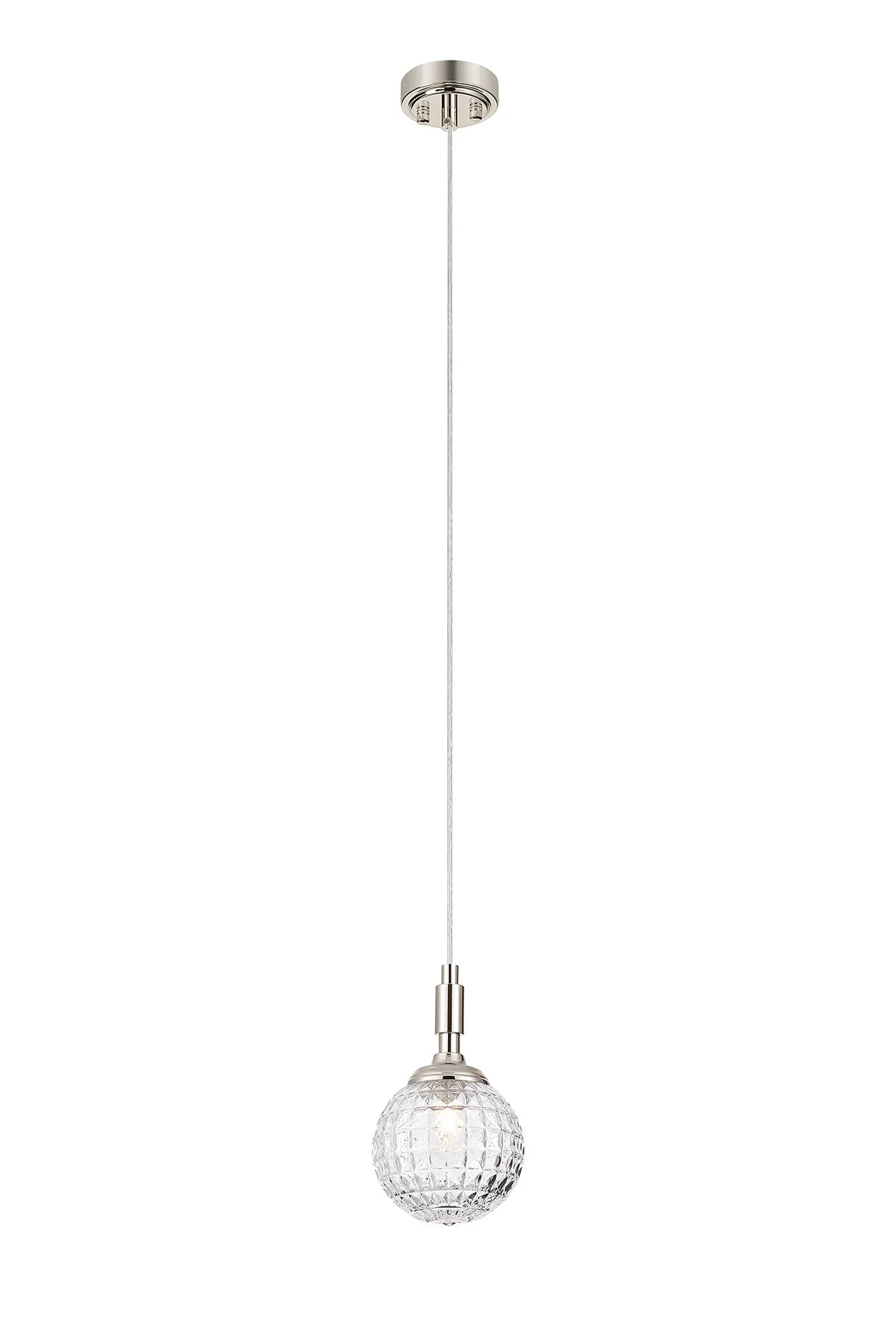 Dene Pendant 1 Light - IP44 Polished Nickel & Clear Cross Pattern Round Glass
