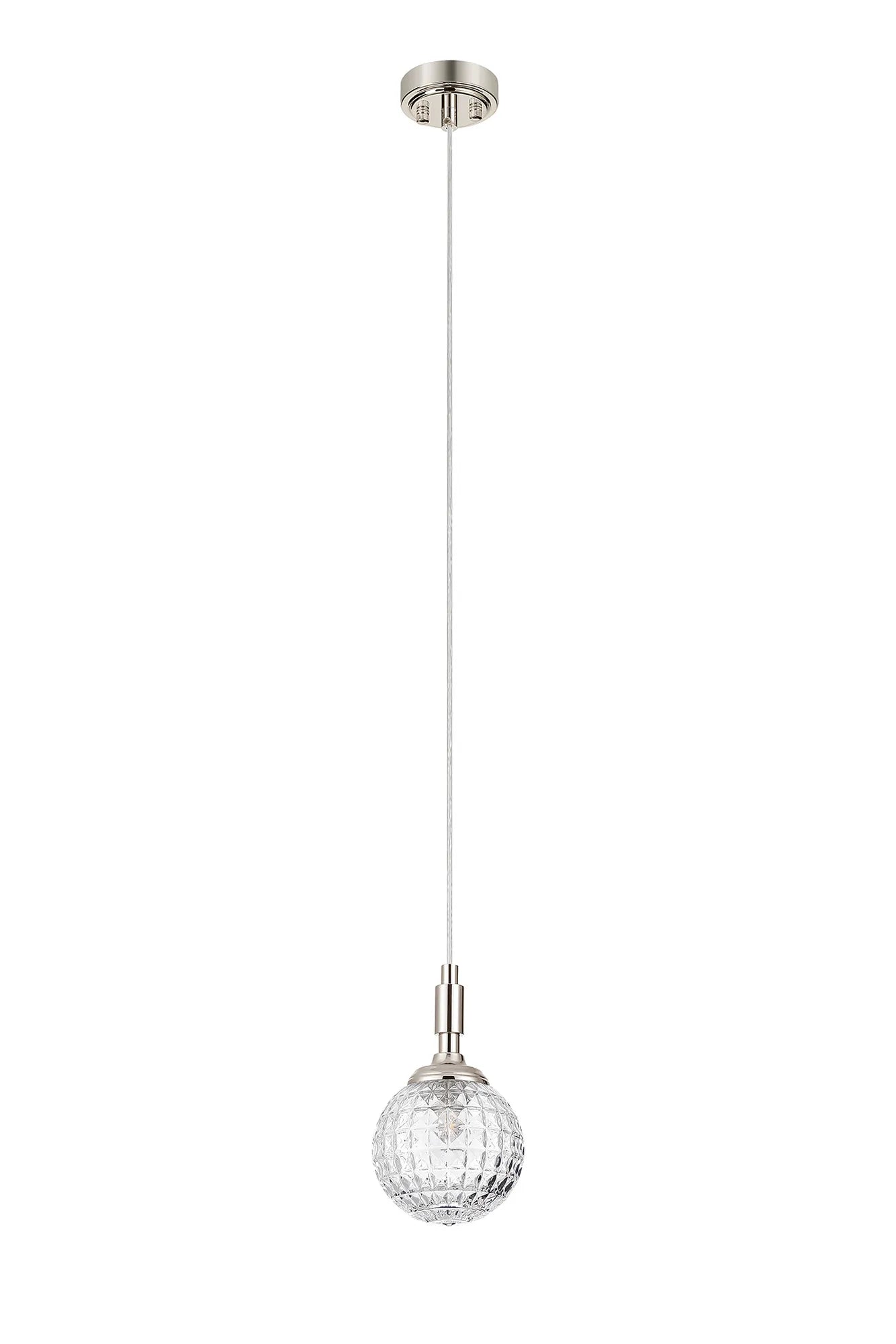 Dene Pendant 1 Light - IP44 Polished Nickel & Clear Cross Pattern Round Glass