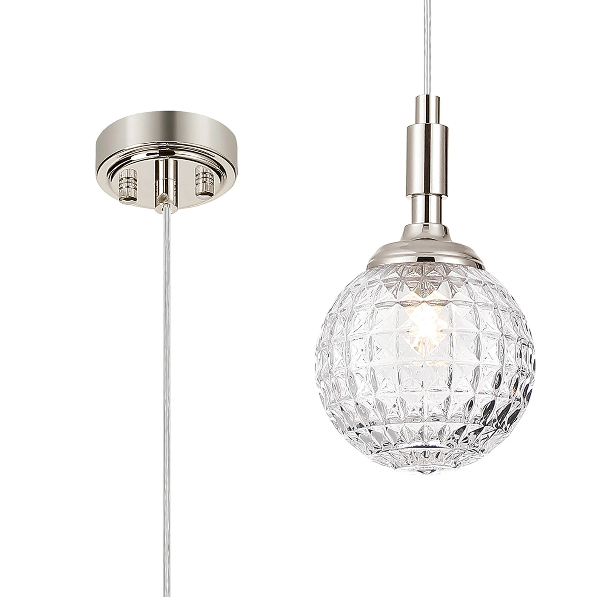 Dene Pendant 1 Light - IP44 Polished Nickel & Clear Cross Pattern Round Glass