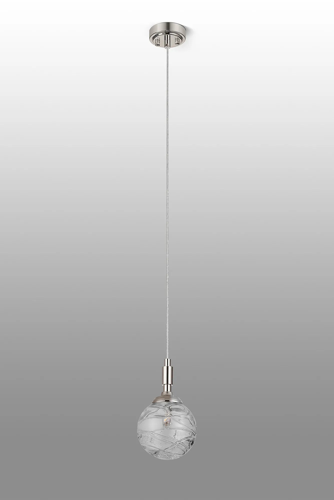 Dene Pendant 1 Light - IP44 Polished Nickel & Clear Dune Effect Round Glass