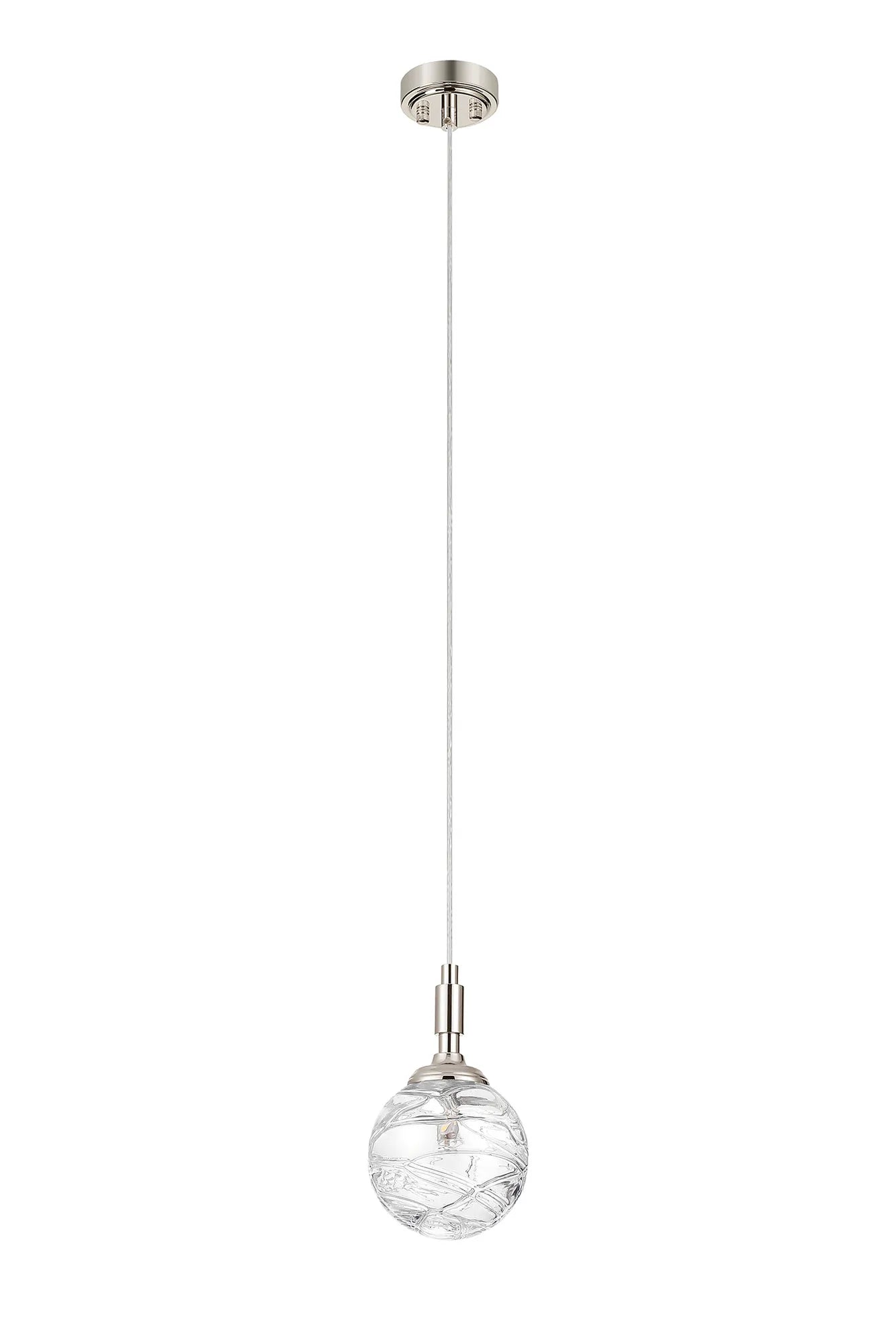 Dene Pendant 1 Light - IP44 Polished Nickel & Clear Dune Effect Round Glass