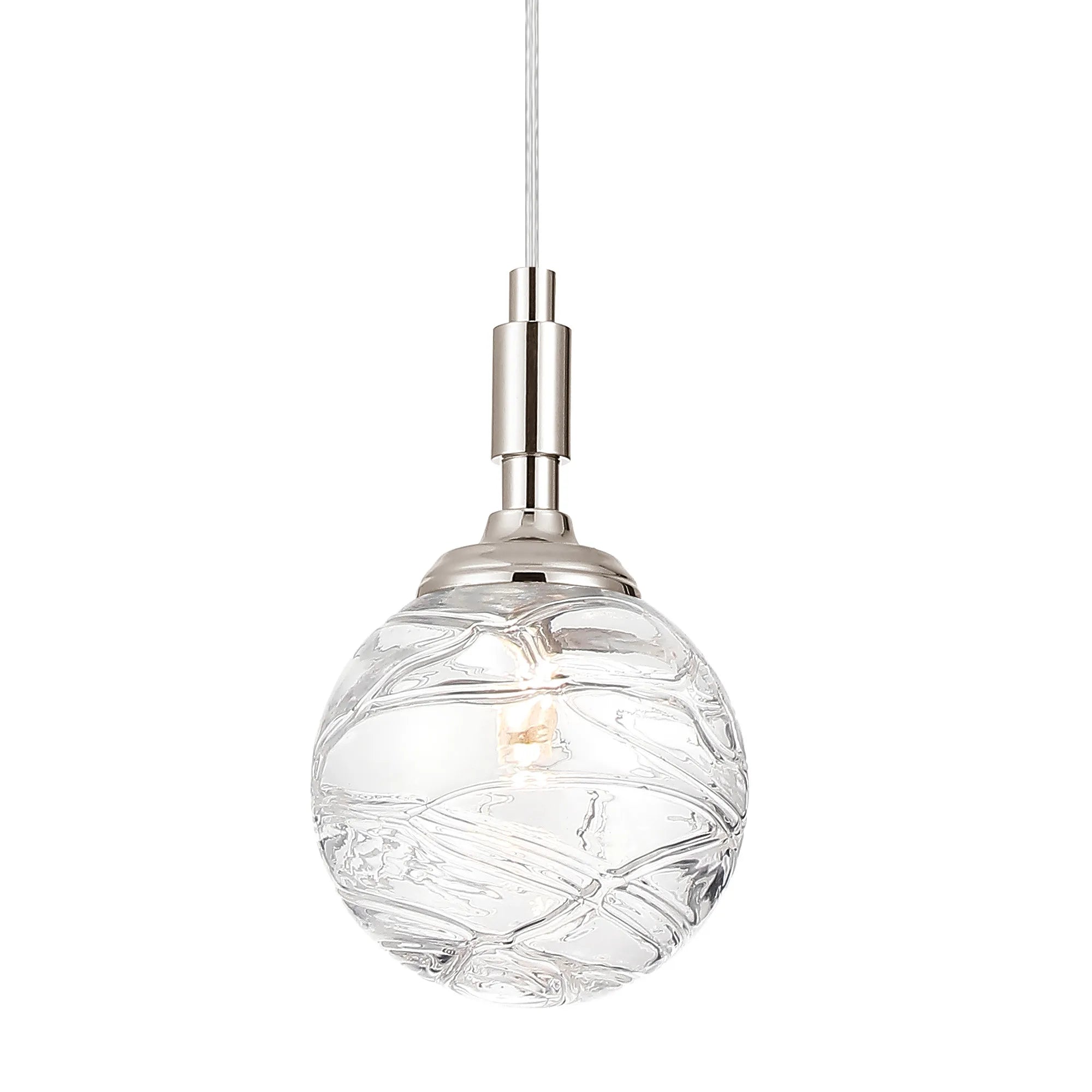Dene Pendant 1 Light - IP44 Polished Nickel & Clear Dune Effect Round Glass