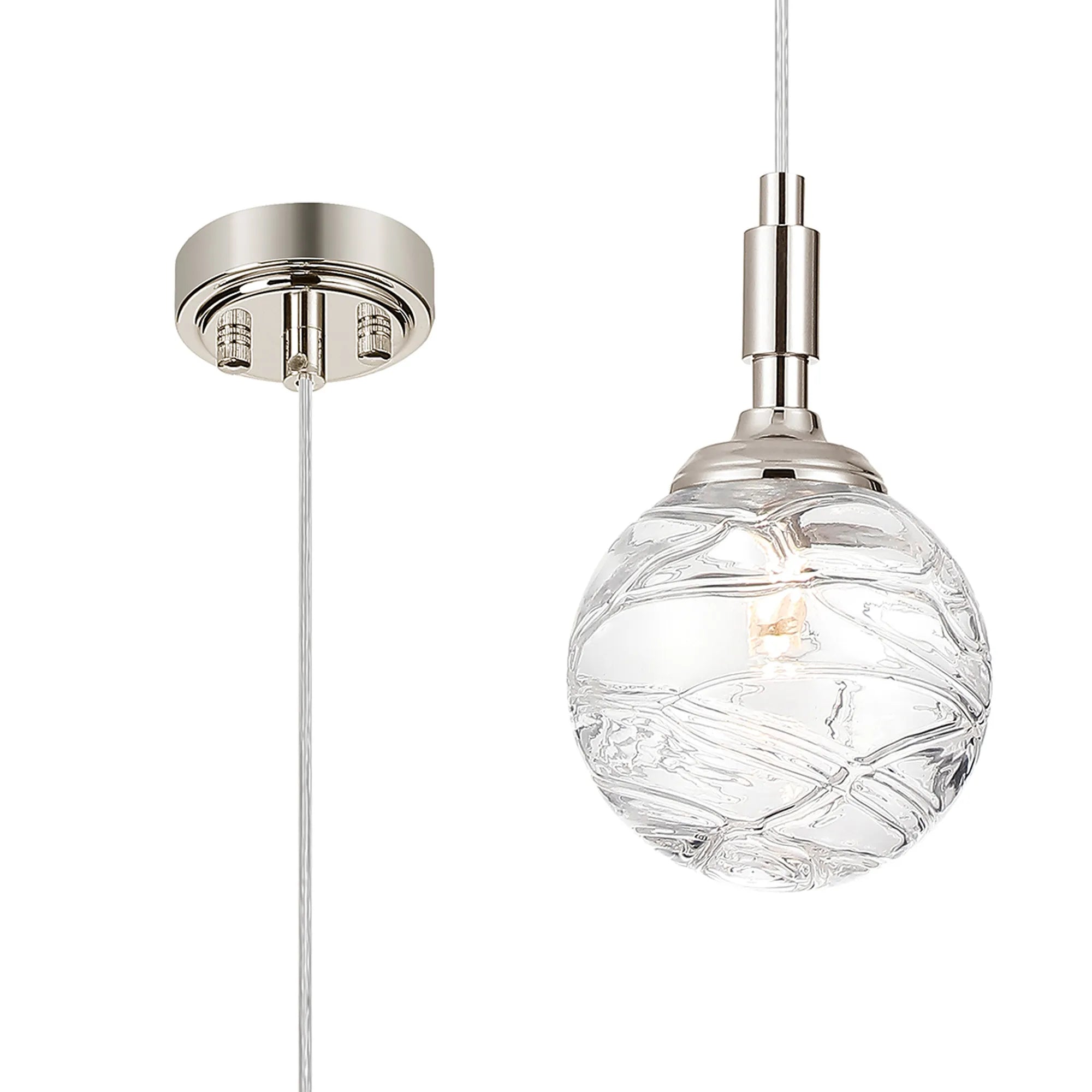 Dene Pendant 1 Light - IP44 Polished Nickel & Clear Dune Effect Round Glass