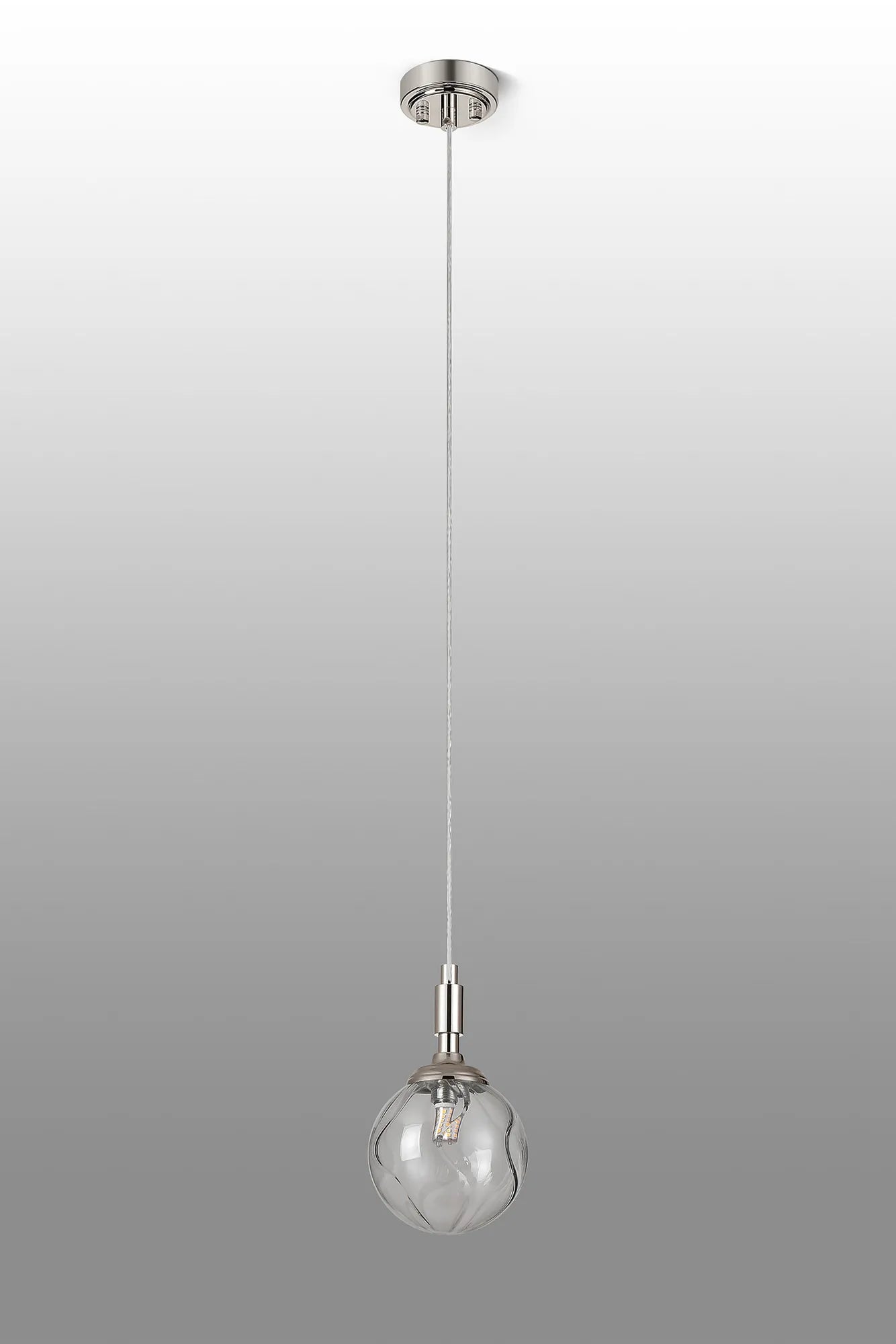 Dene Pendant 1 Light - IP44 Polished Nickel & Clear Waved Round Glass