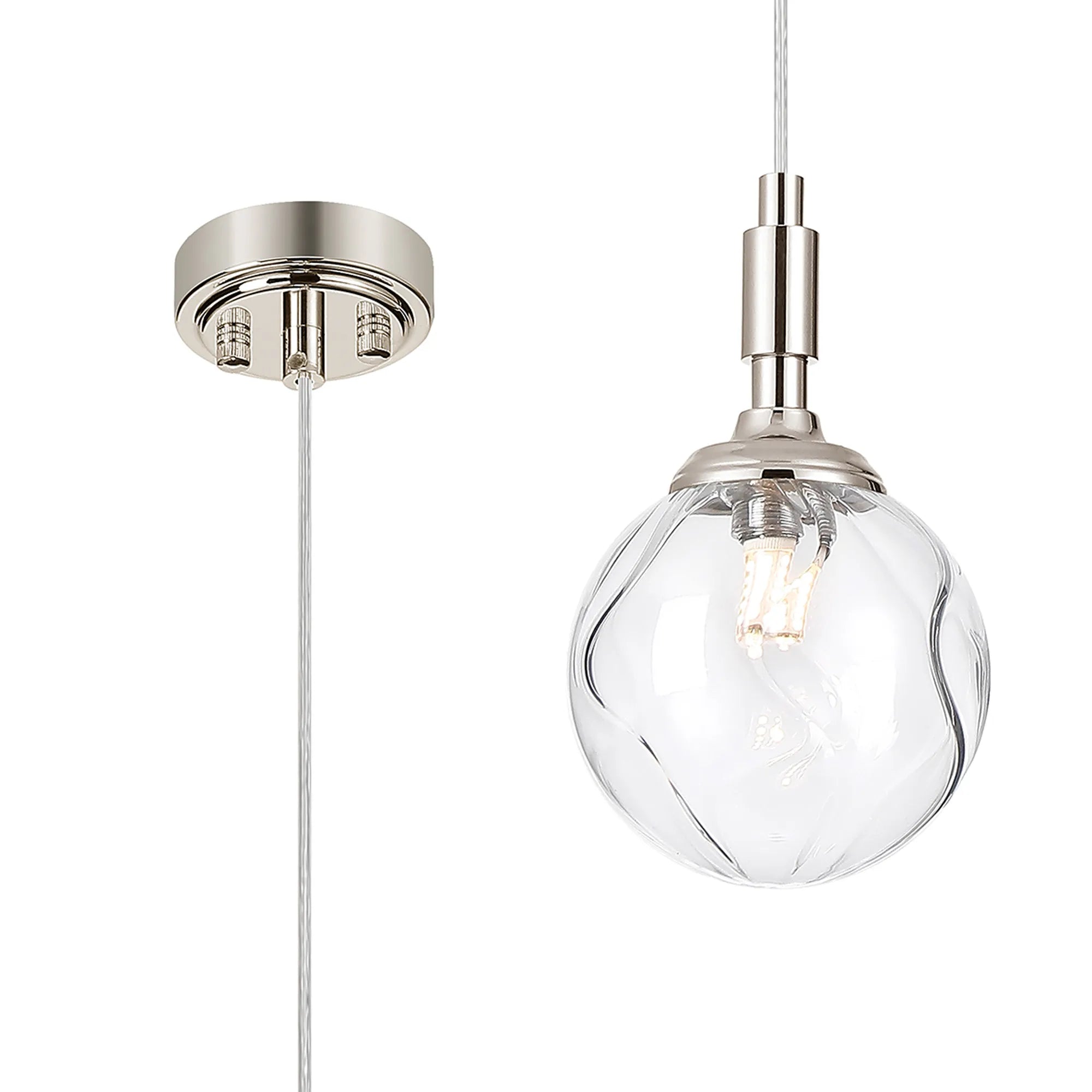Dene Pendant 1 Light - IP44 Polished Nickel & Clear Waved Round Glass