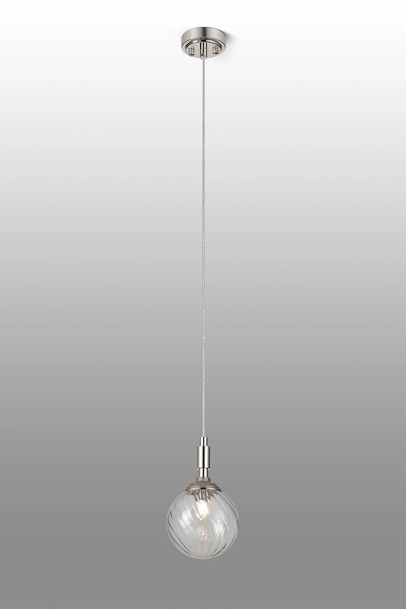 Dene Pendant 1 Light - IP44 Polished Nickel & Clear Swirl Round Glass