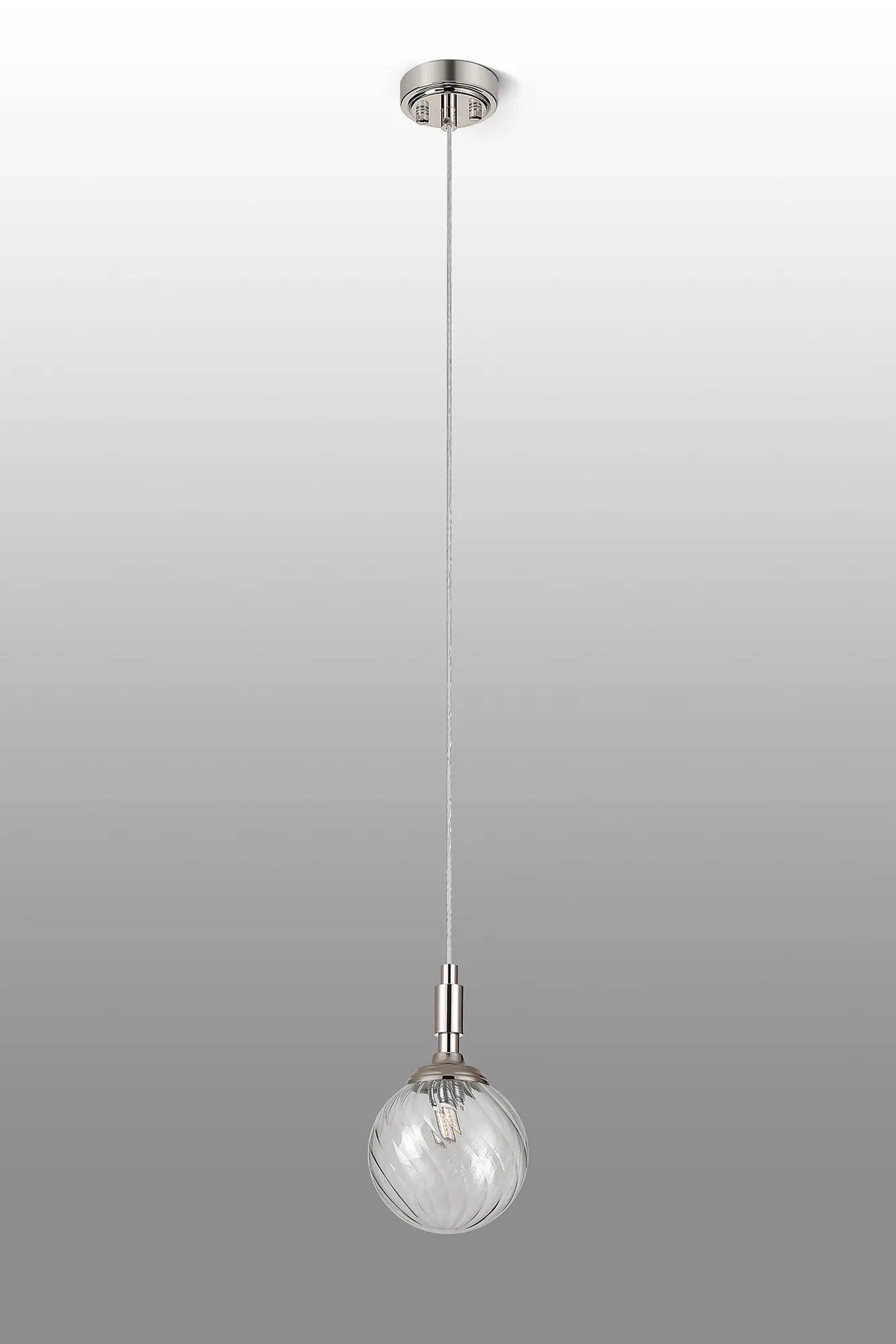 Dene Pendant 1 Light - IP44 Polished Nickel & Clear Swirl Round Glass