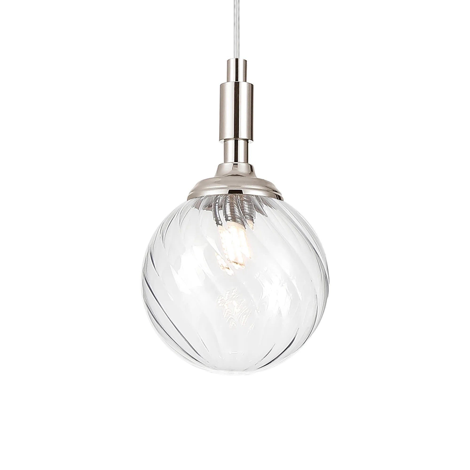 Dene Pendant 1 Light - IP44 Polished Nickel & Clear Swirl Round Glass