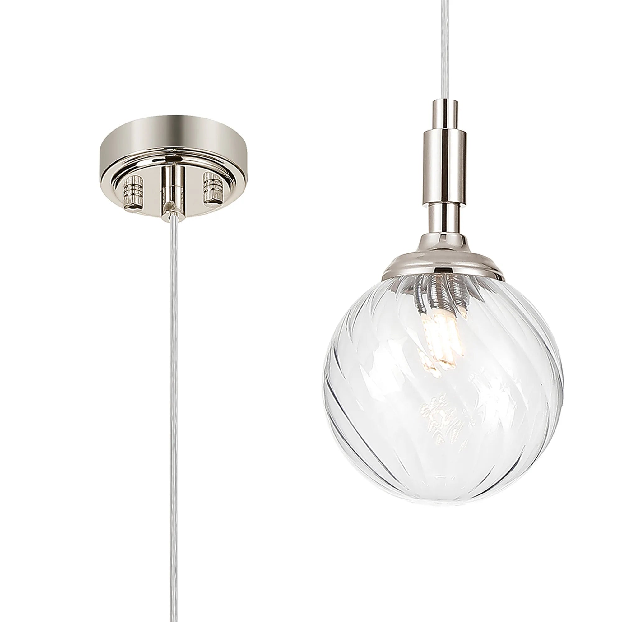Dene Pendant 1 Light - IP44 Polished Nickel & Clear Swirl Round Glass