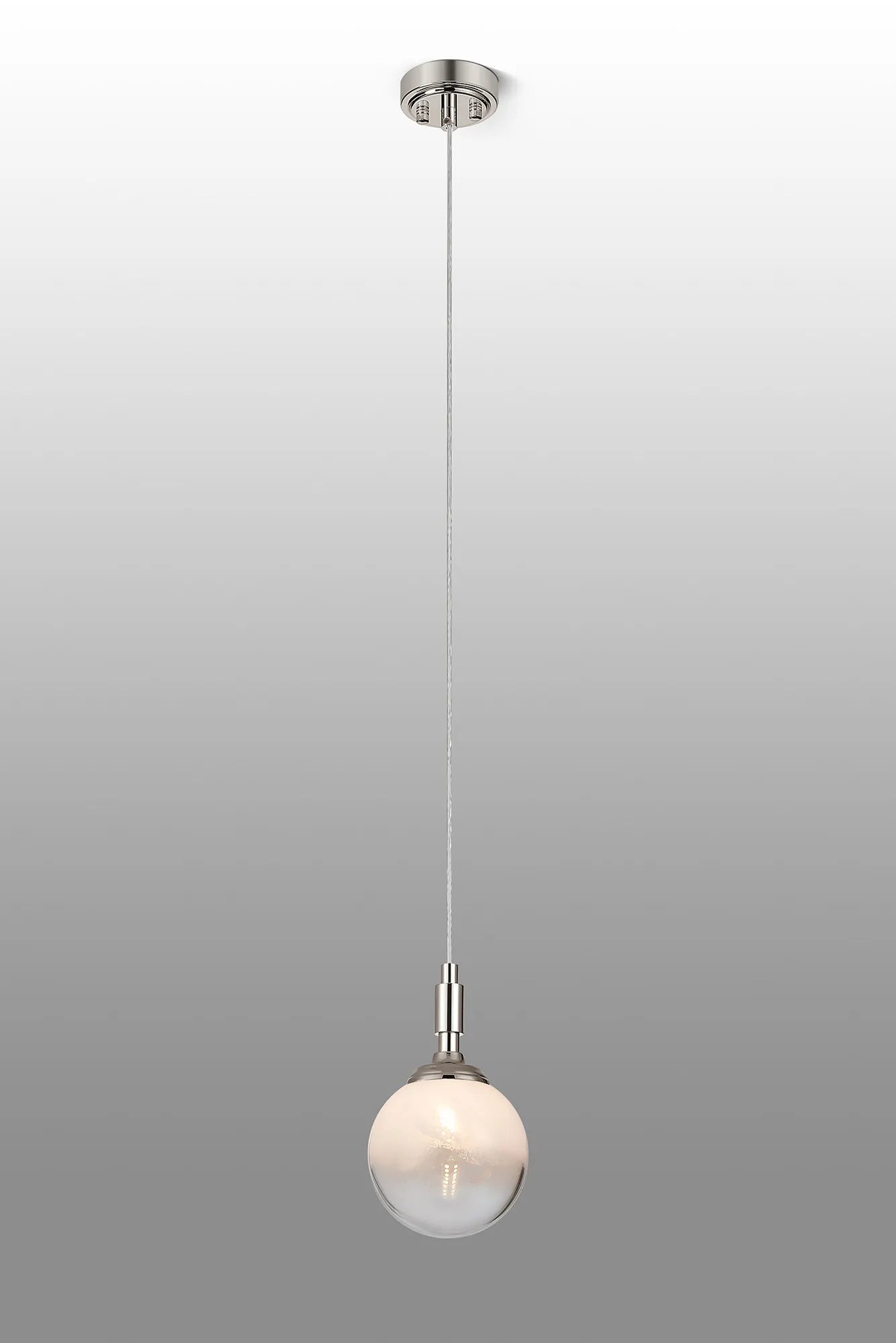 Dene Pendant 1 Light - IP44 Polished Nickel & White Two-Tone Snow Specks Round Glass