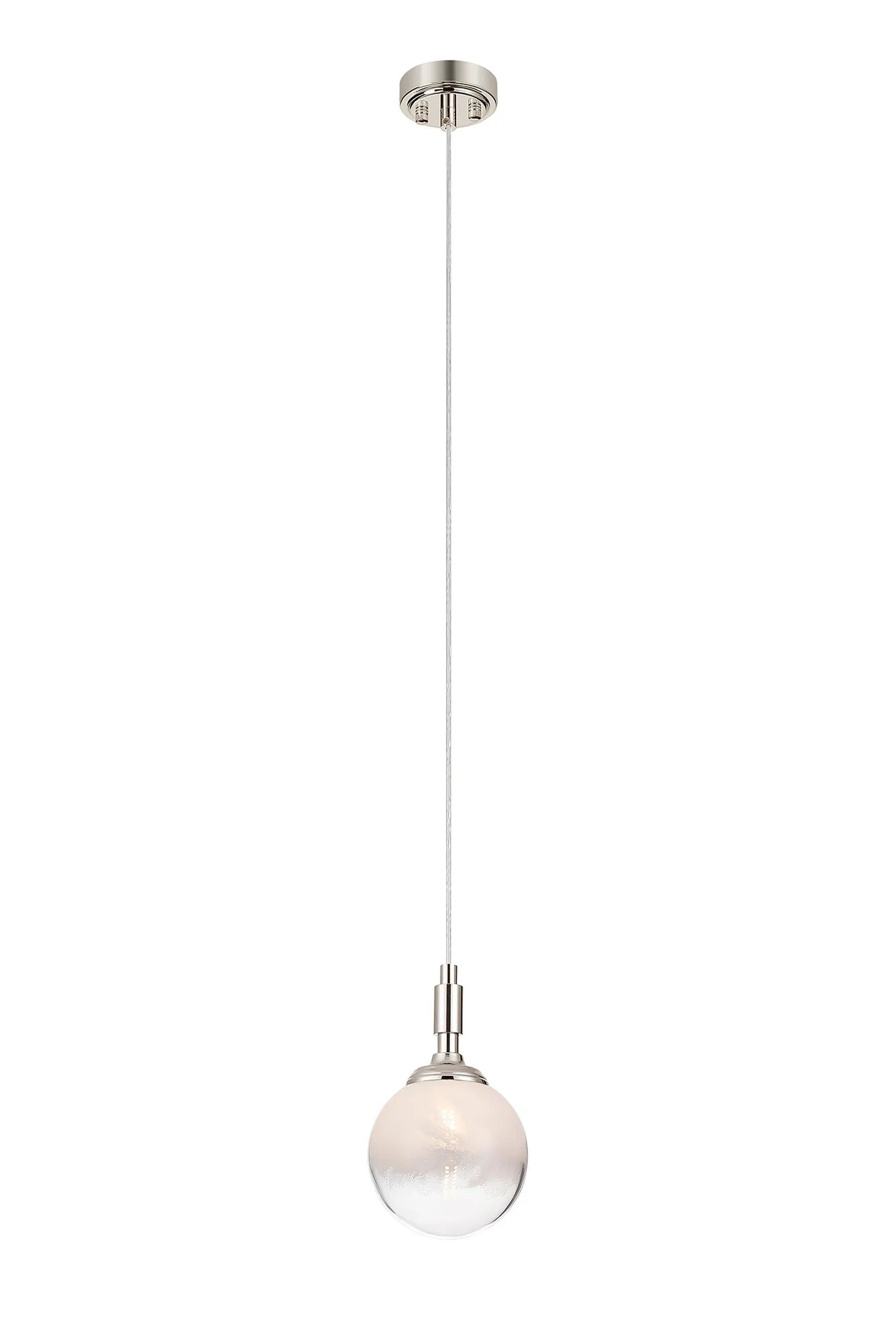 Dene Pendant 1 Light - IP44 Polished Nickel & White Two-Tone Snow Specks Round Glass