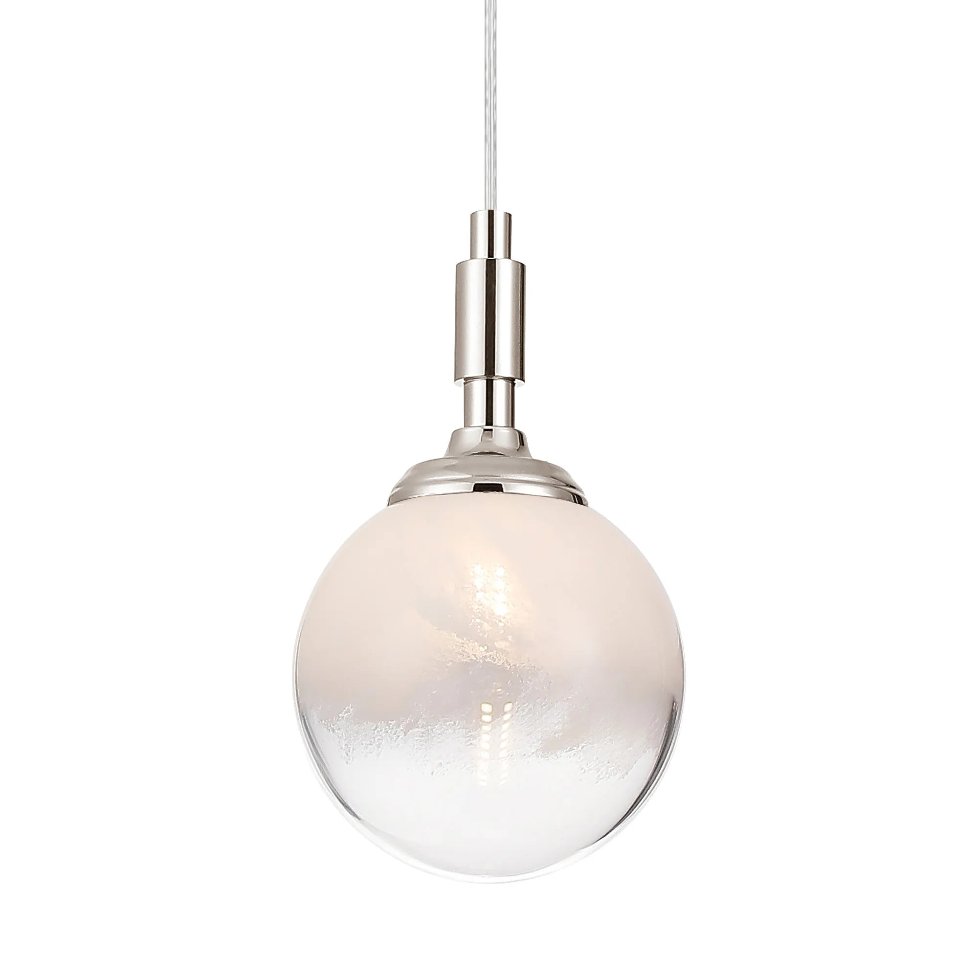 Dene Pendant 1 Light - IP44 Polished Nickel & White Two-Tone Snow Specks Round Glass