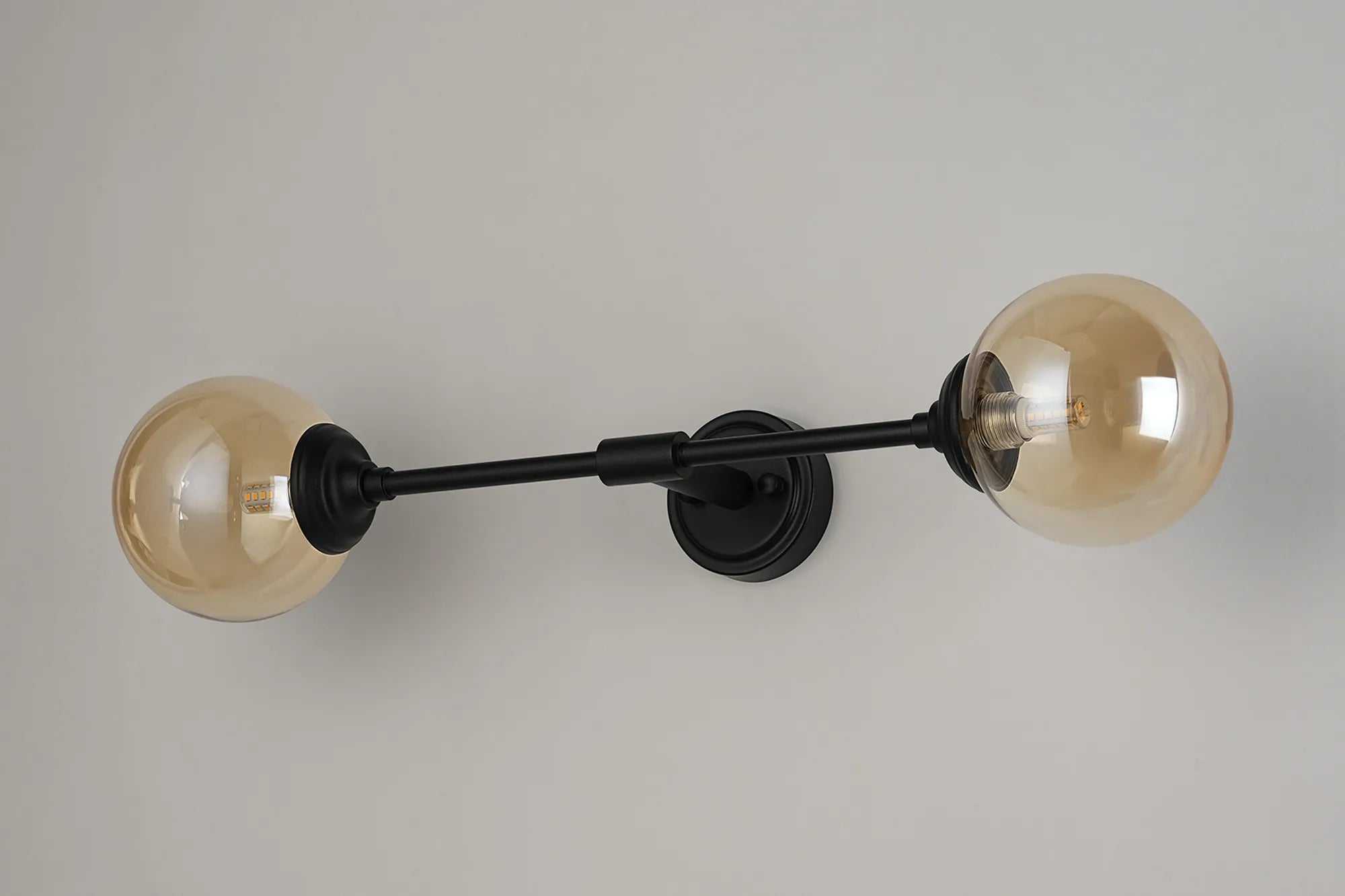 Dene Ceiling & Wall Light - Linear 2 Light - IP44 Satin Black & Amber Smooth Round Glass