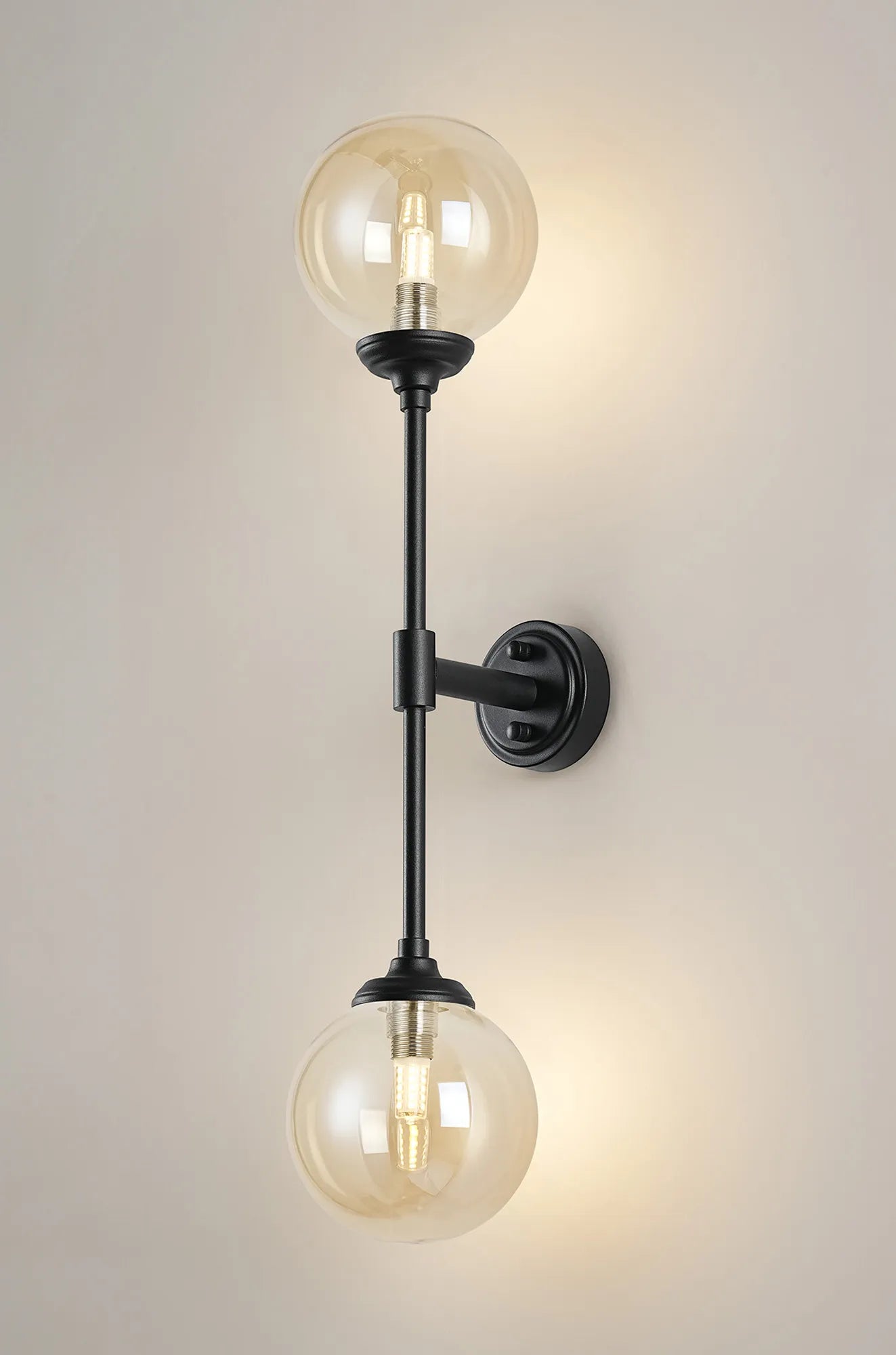 Dene Ceiling & Wall Light - Linear 2 Light - IP44 Satin Black & Amber Smooth Round Glass