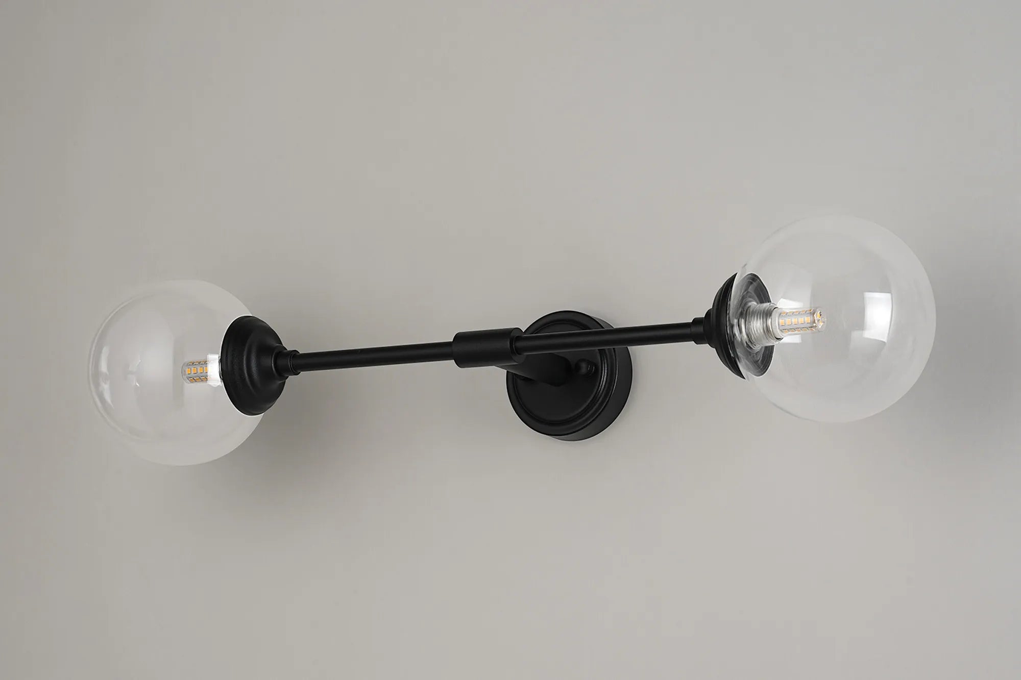 Dene Ceiling & Wall Light - Linear 2 Light - IP44 Satin Black & Glass Smooth Round Glass