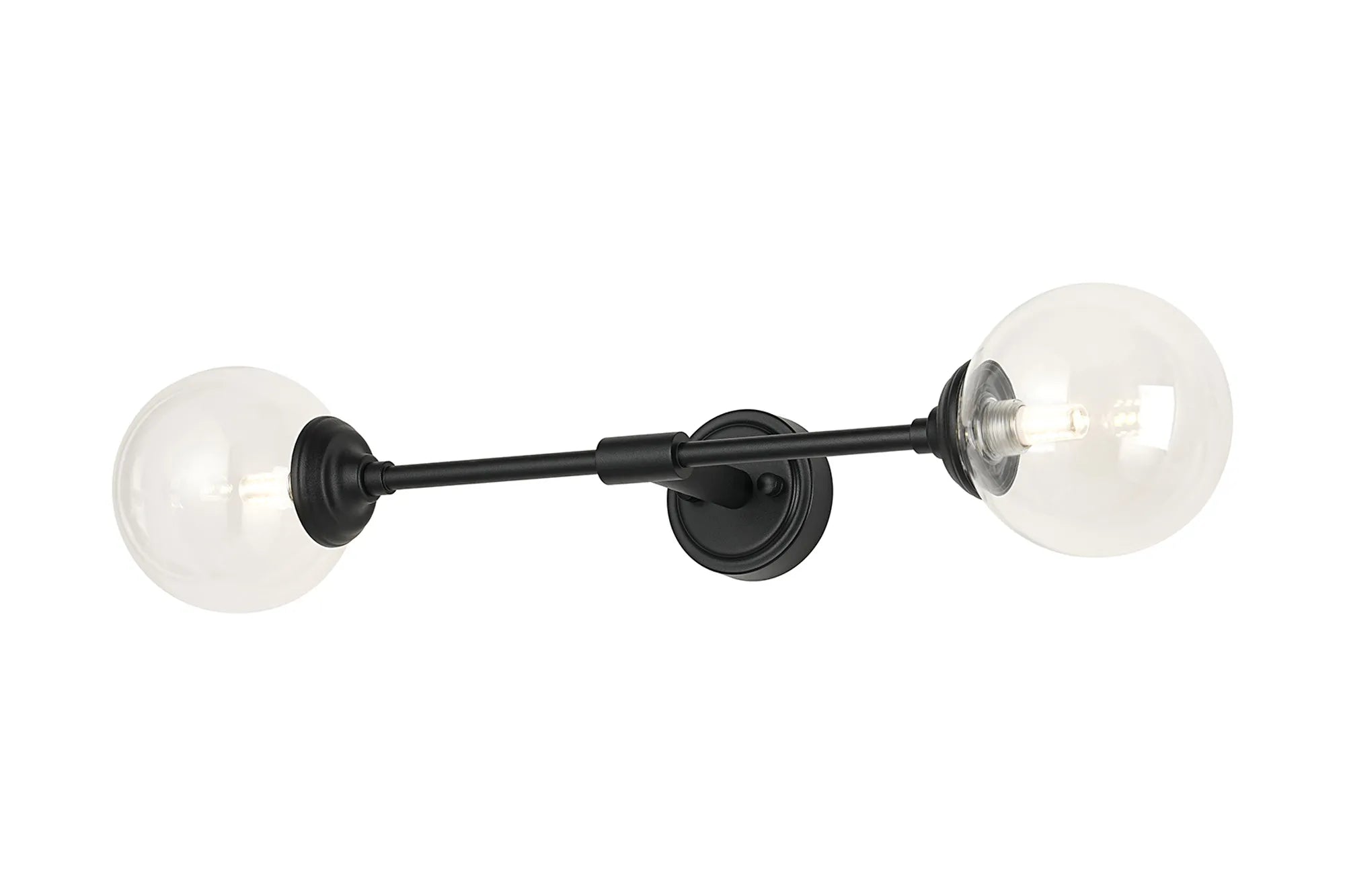 Dene Ceiling & Wall Light - Linear 2 Light - IP44 Satin Black & Glass Smooth Round Glass
