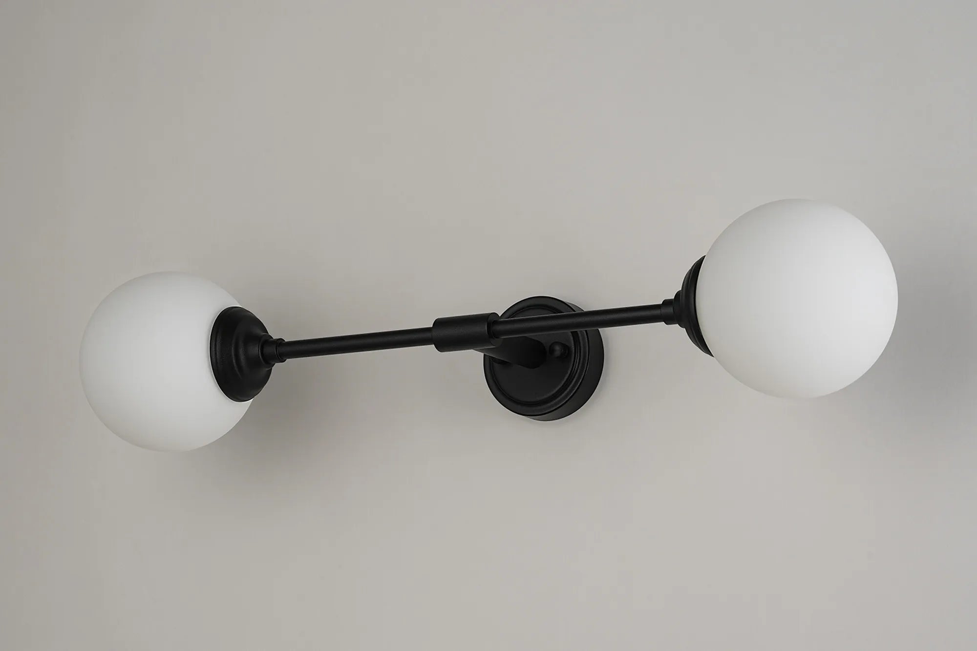Dene Ceiling & Wall Light - Linear 2 Light - IP44 Satin Black & White Smooth Round Glass