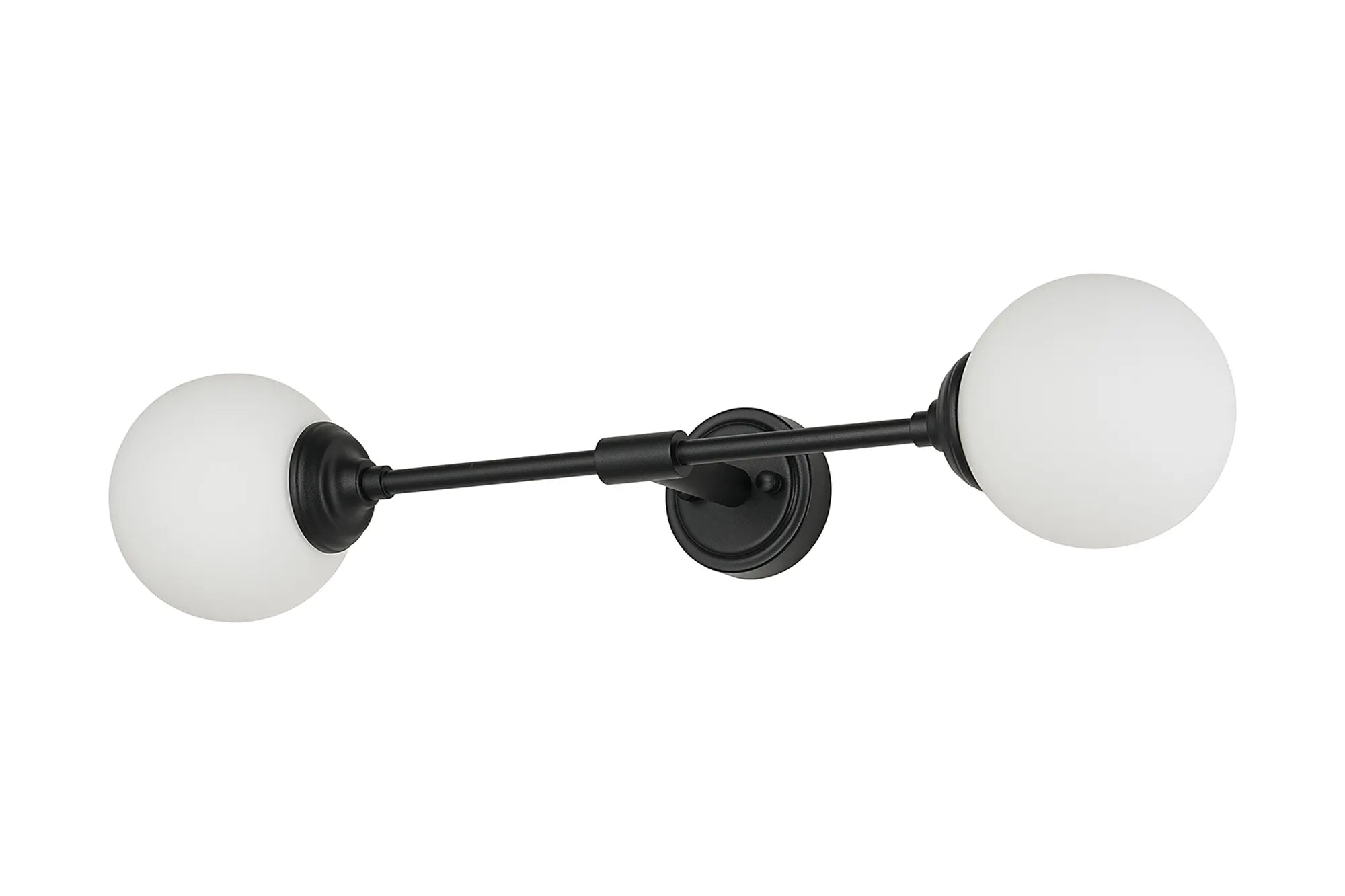 Dene Ceiling & Wall Light - Linear 2 Light - IP44 Satin Black & White Smooth Round Glass
