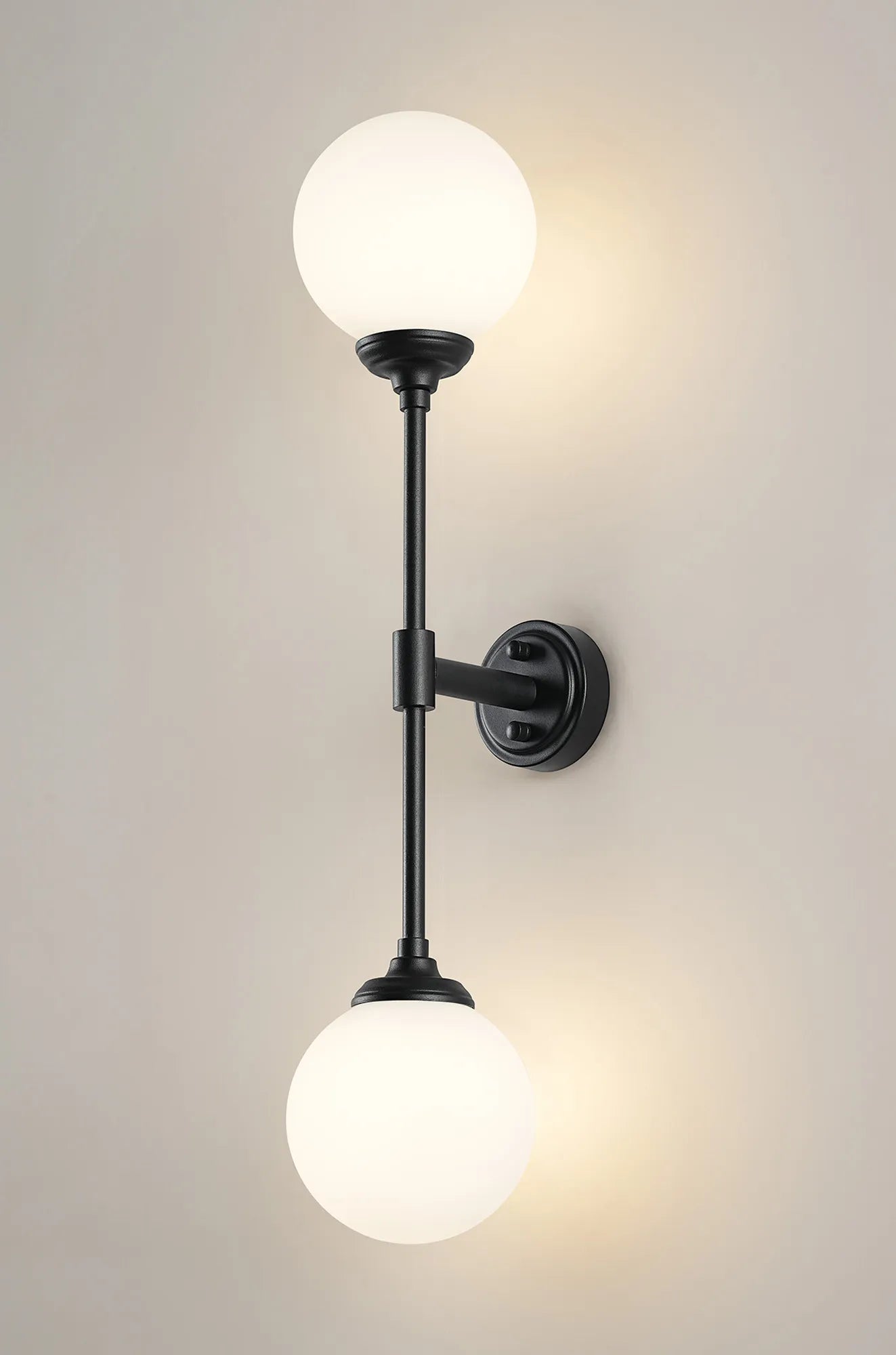 Dene Ceiling & Wall Light - Linear 2 Light - IP44 Satin Black & White Smooth Round Glass
