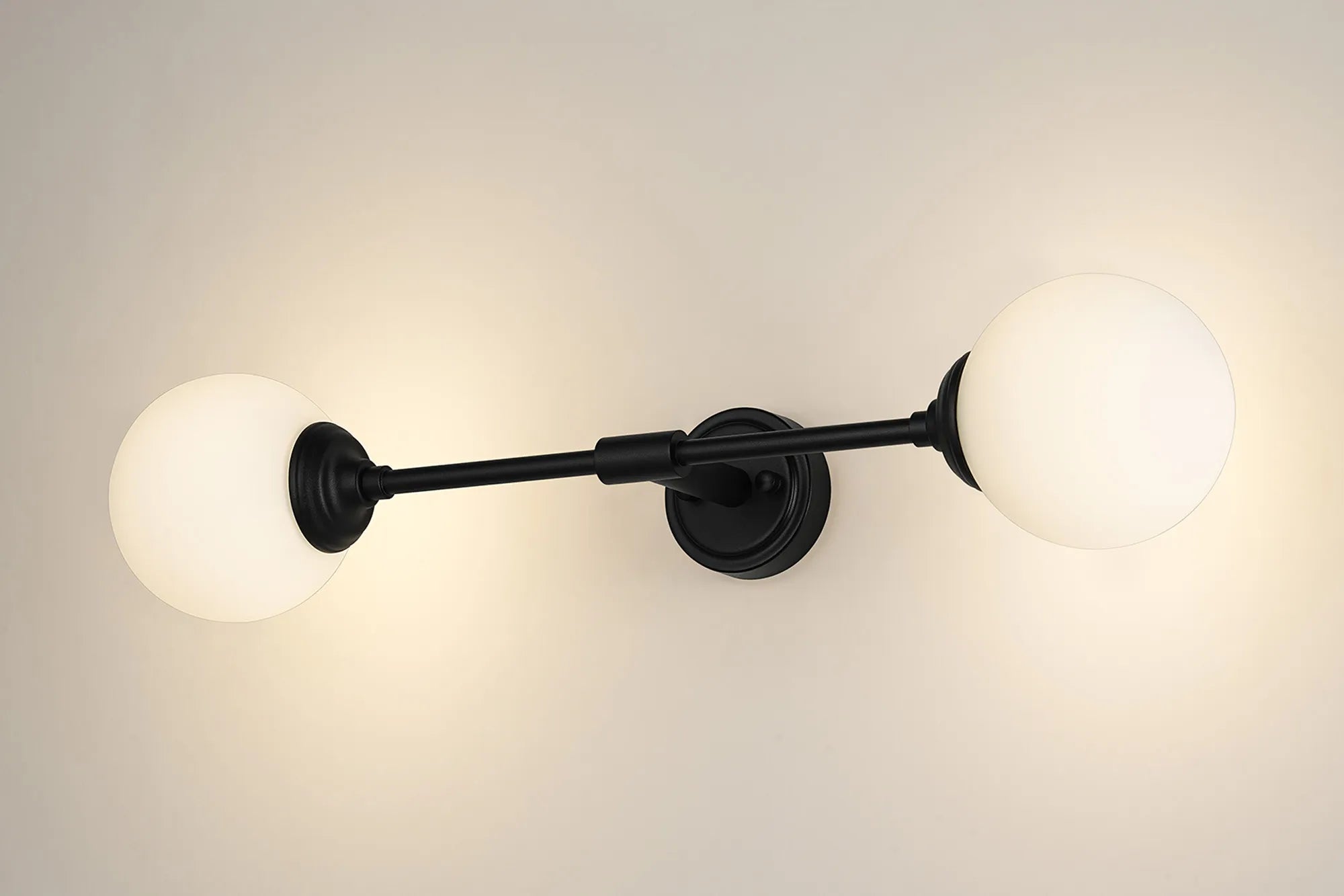Dene Ceiling & Wall Light - Linear 2 Light - IP44 Satin Black & White Smooth Round Glass
