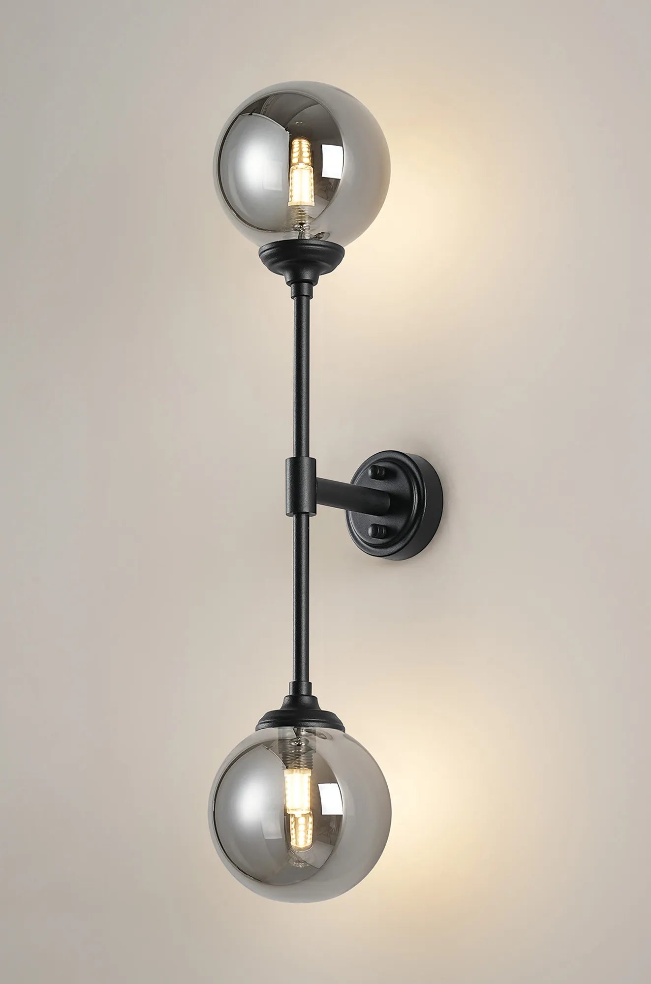 Dene Ceiling & Wall Light - Linear 2 Light - IP44 Satin Black & Glass Smooth Round Glass