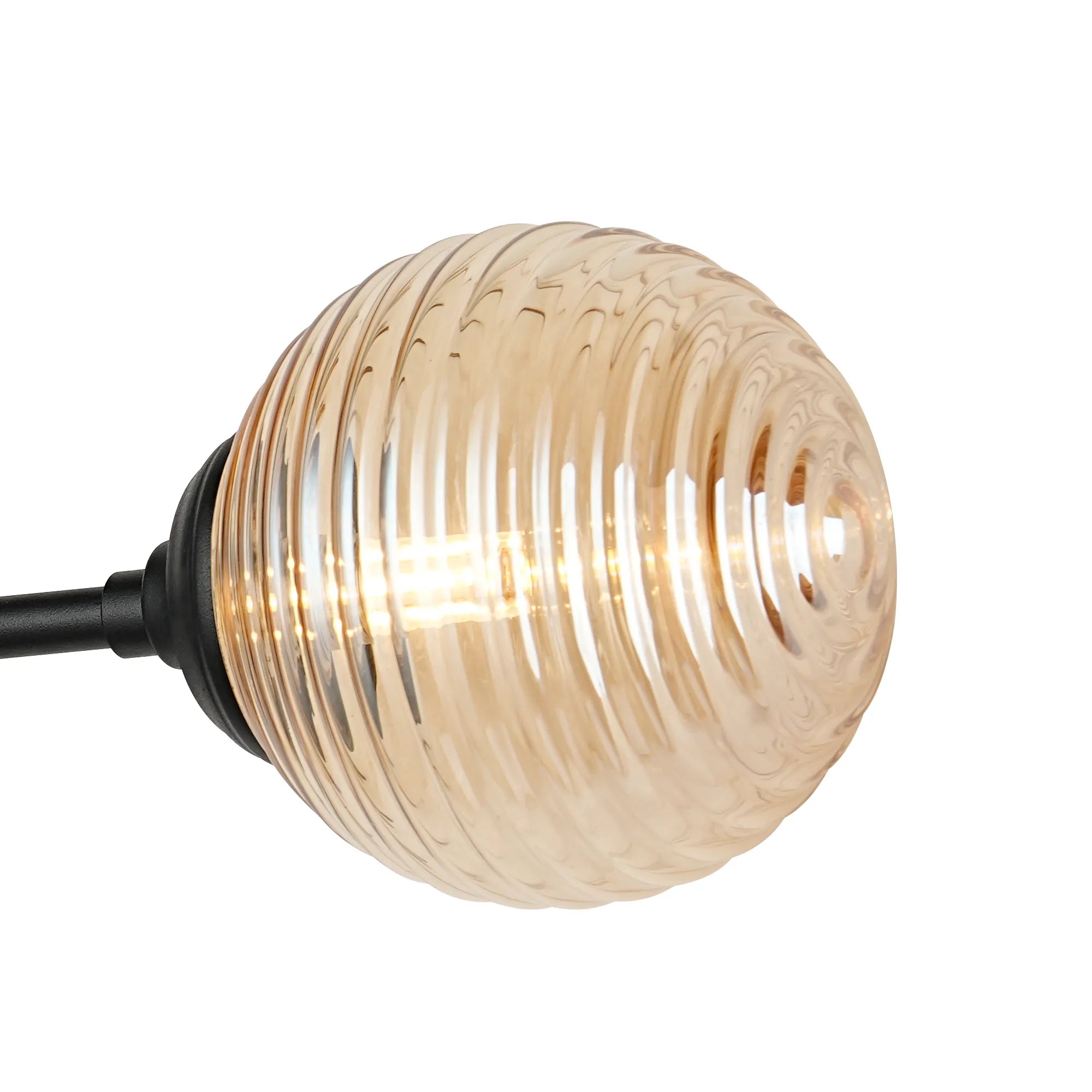 Dene Ceiling & Wall Light - Linear 2 Light - IP44 Satin Black & Amber Ribbed Round Glass