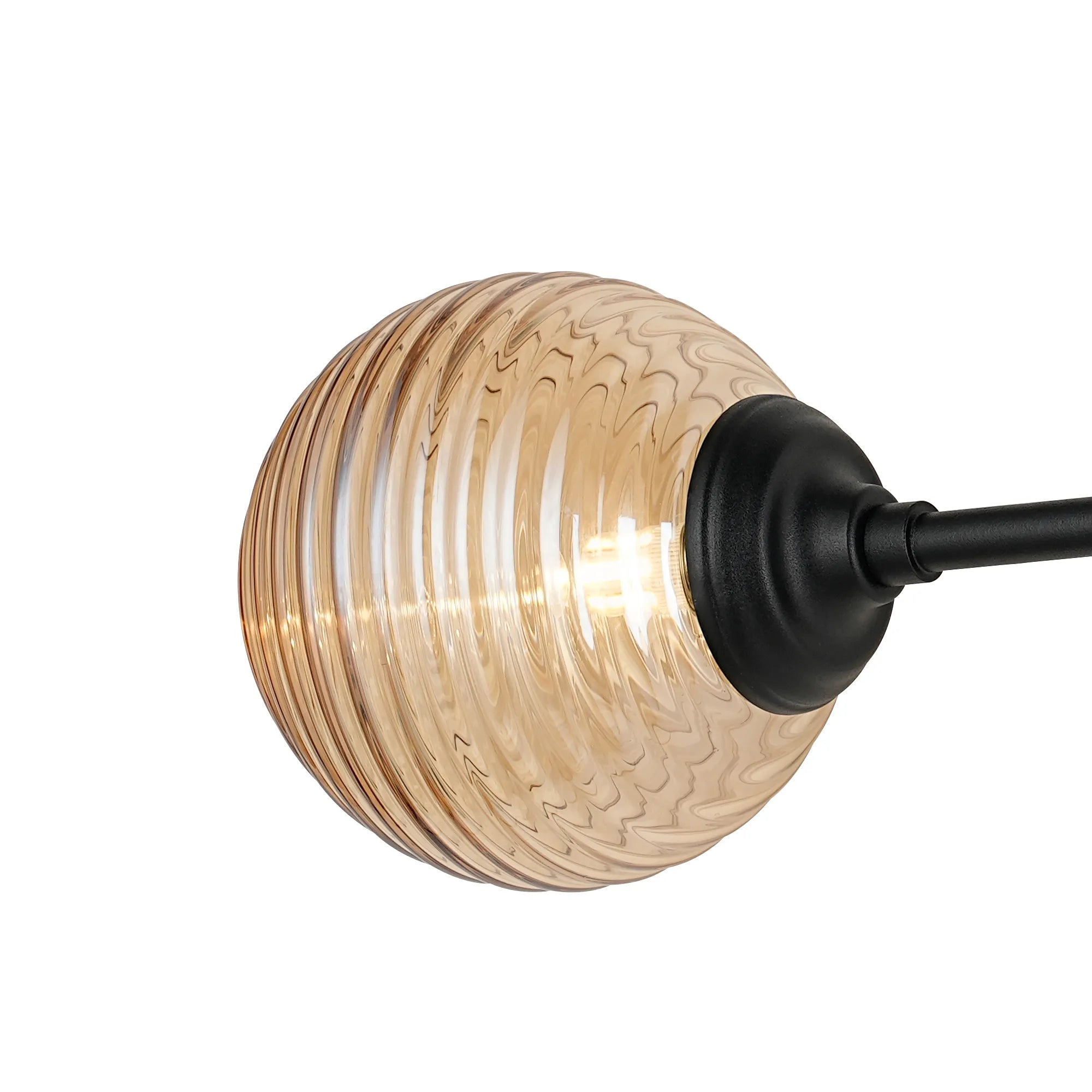 Dene Ceiling & Wall Light - Linear 2 Light - IP44 Satin Black & Amber Ribbed Round Glass