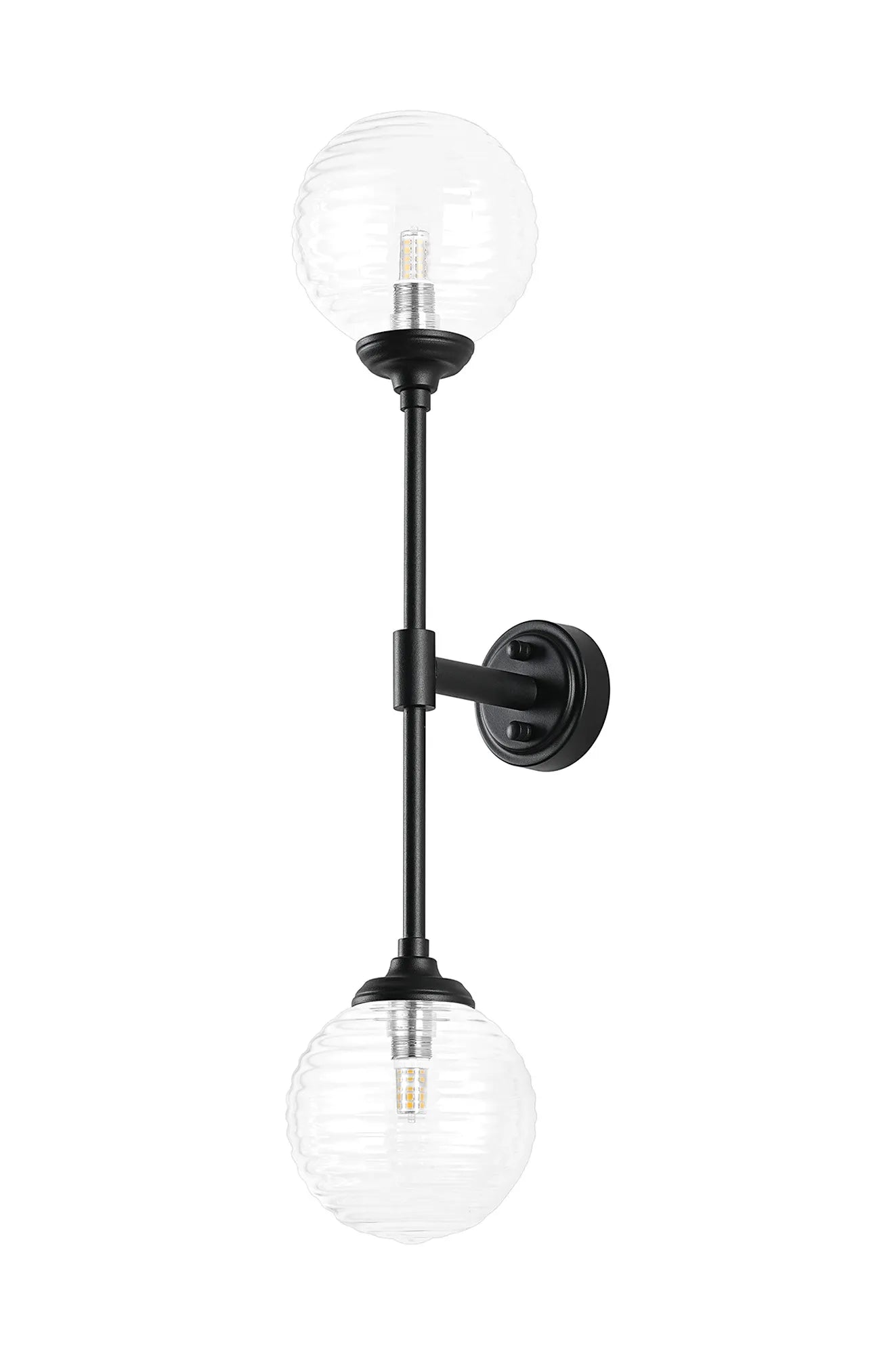 Dene Ceiling & Wall Light - Linear 2 Light - IP44 Satin Black & Glass Ribbed Round Glass