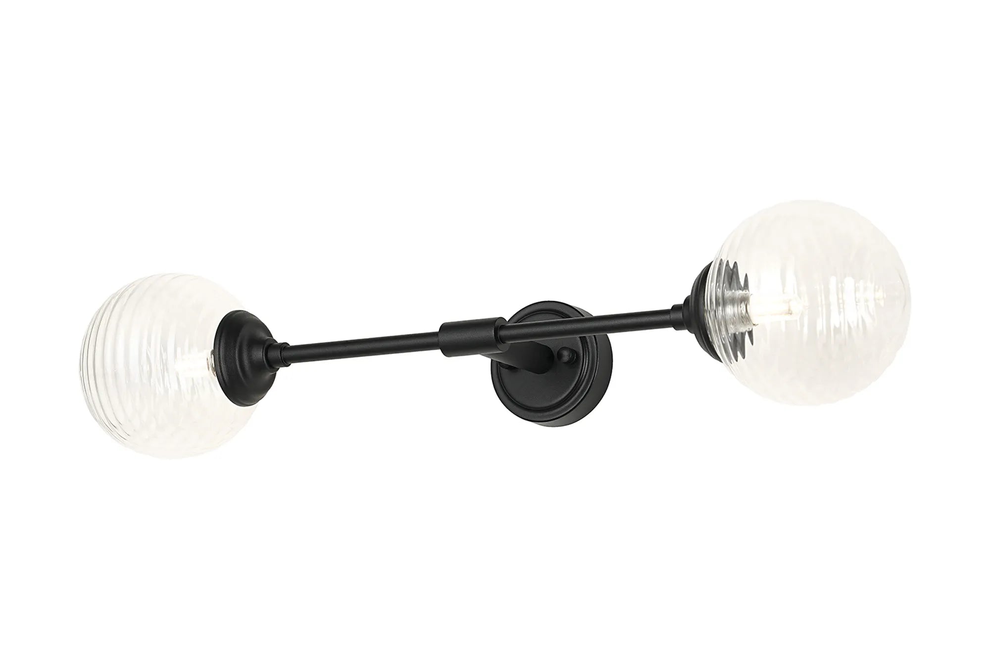 Dene Ceiling & Wall Light - Linear 2 Light - IP44 Satin Black & Glass Ribbed Round Glass