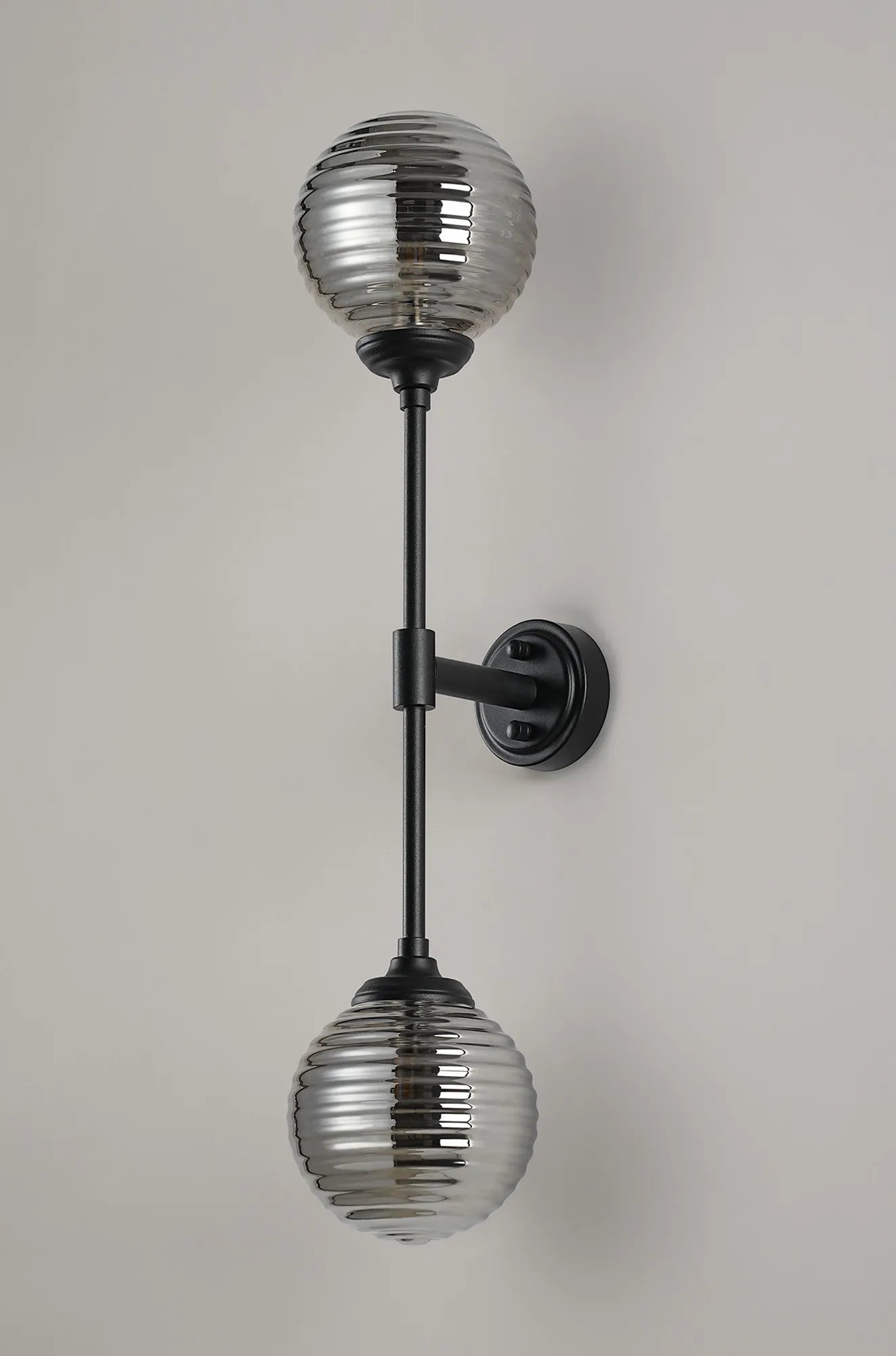 Dene Ceiling & Wall Light - Linear 2 Light - IP44 Satin Black & Glass Ribbed Round Glass