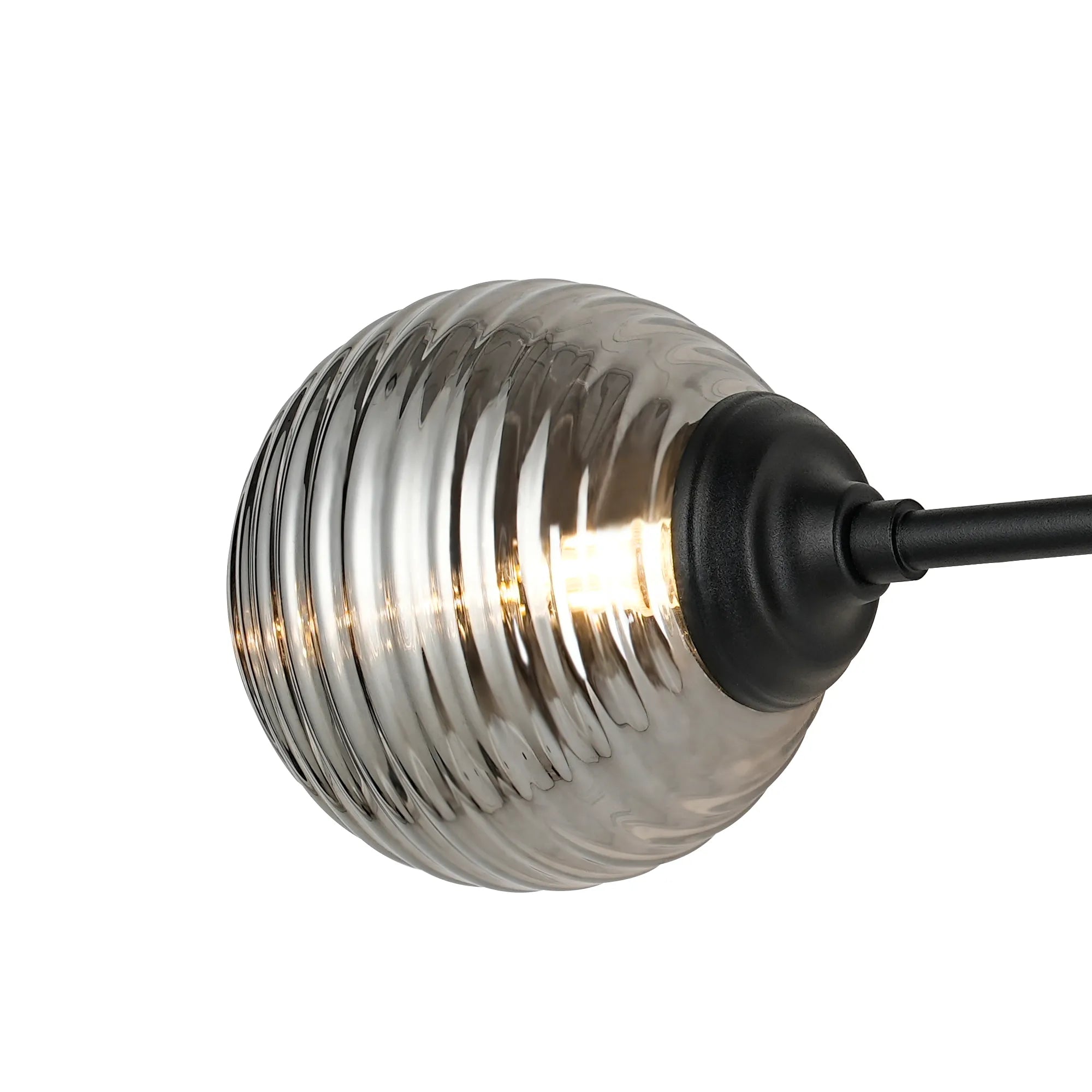 Dene Ceiling & Wall Light - Linear 2 Light - IP44 Satin Black & Glass Ribbed Round Glass