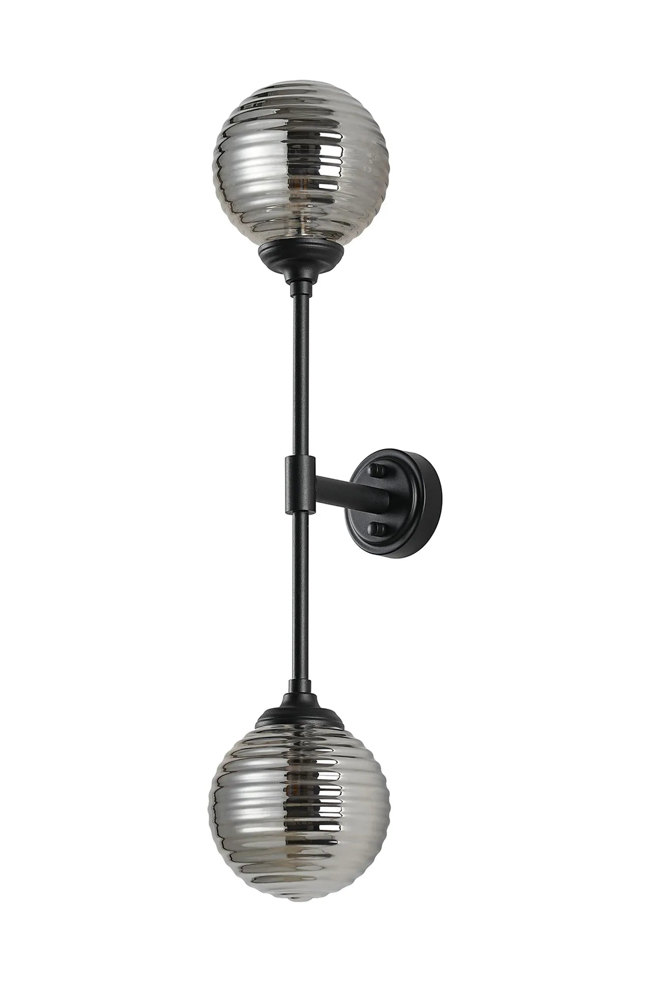 Dene Ceiling & Wall Light - Linear 2 Light - IP44 Satin Black & Glass Ribbed Round Glass