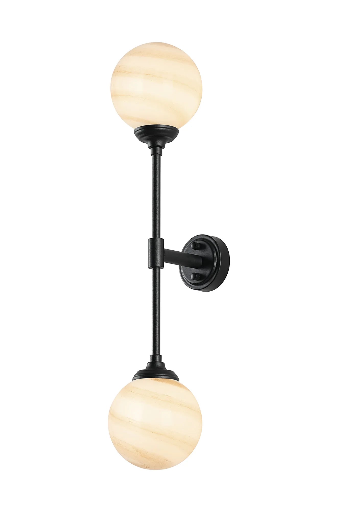 Dene Ceiling & Wall Light - Linear 2 Light - IP44 Satin Black & Brown, White Round Marble Effect Glass